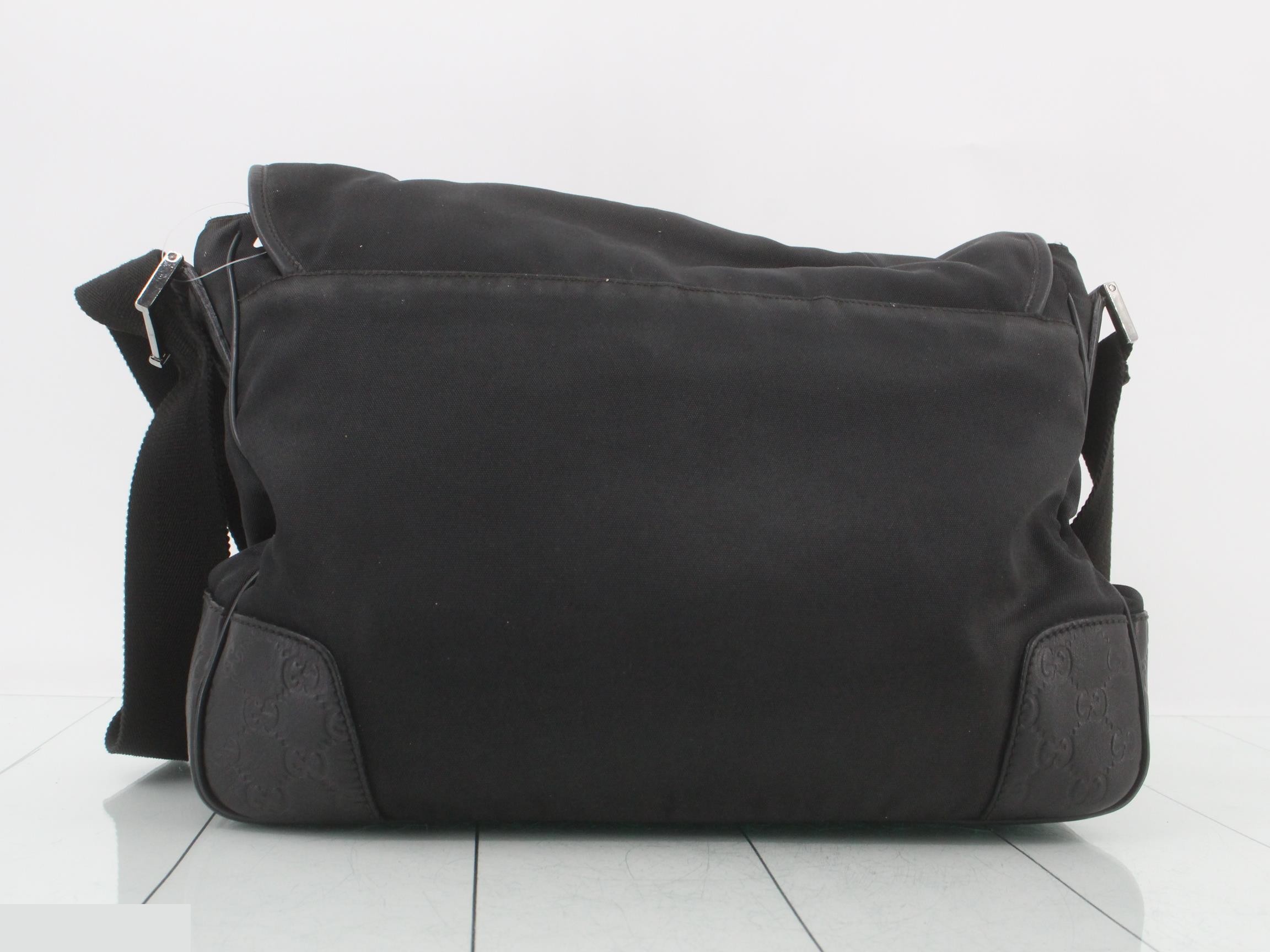 GG Embossed Nylon Shoulder Bag, Black, Silver Hardware — view 2