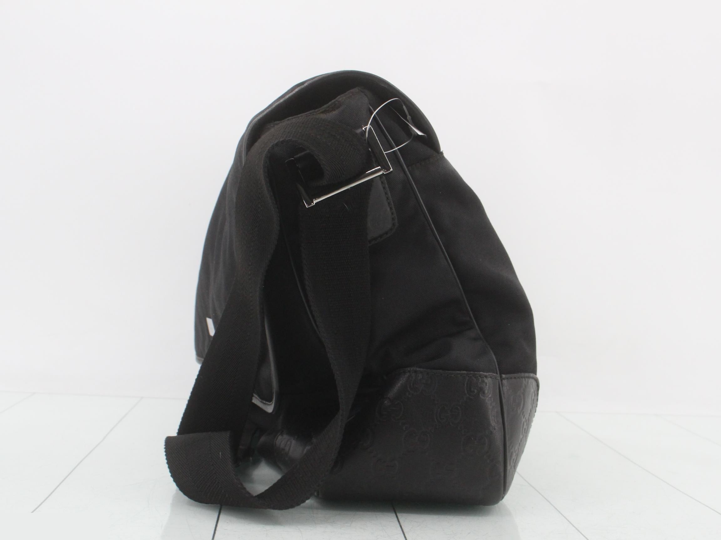 GG Embossed Nylon Shoulder Bag, Black, Silver Hardware — view 3