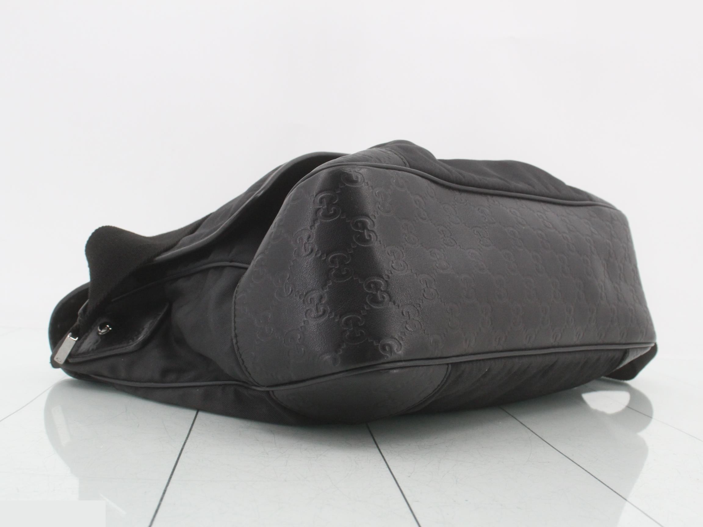GG Embossed Nylon Shoulder Bag, Black, Silver Hardware — view 5
