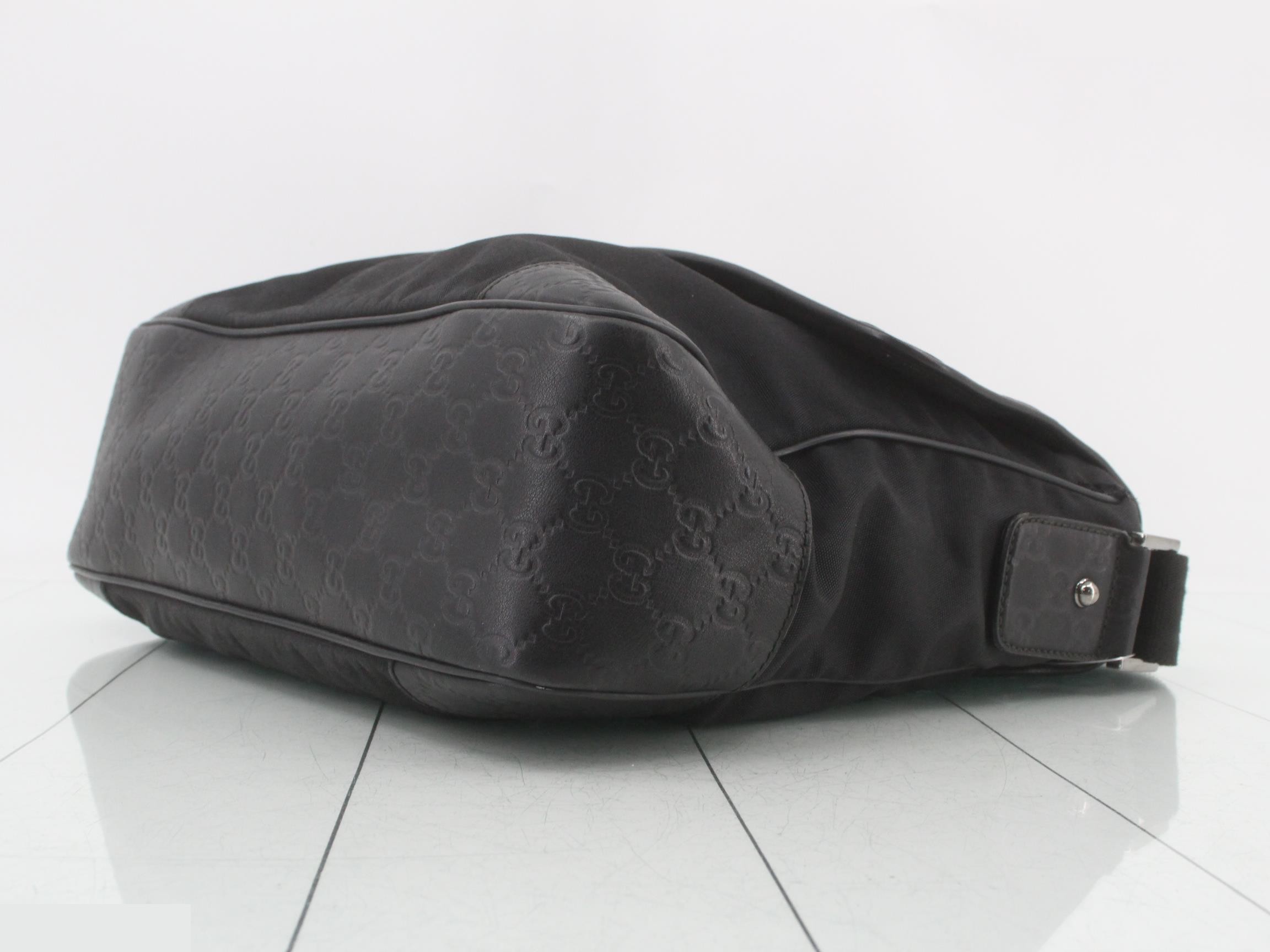 GG Embossed Nylon Shoulder Bag, Black, Silver Hardware — view 6