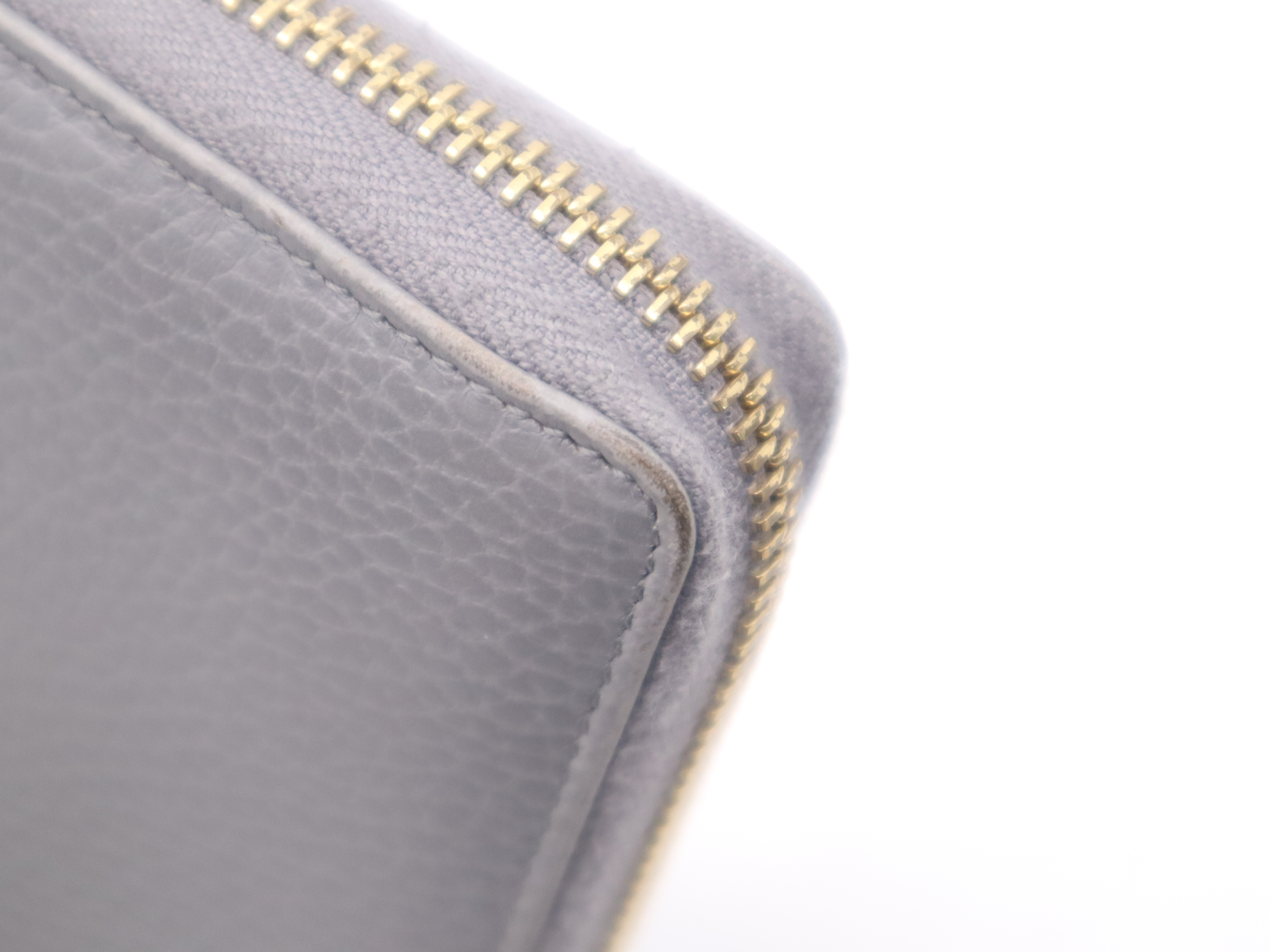 456117 Leather Double G Zip-Around Wallet, Gray, Gold Hardware — view 7