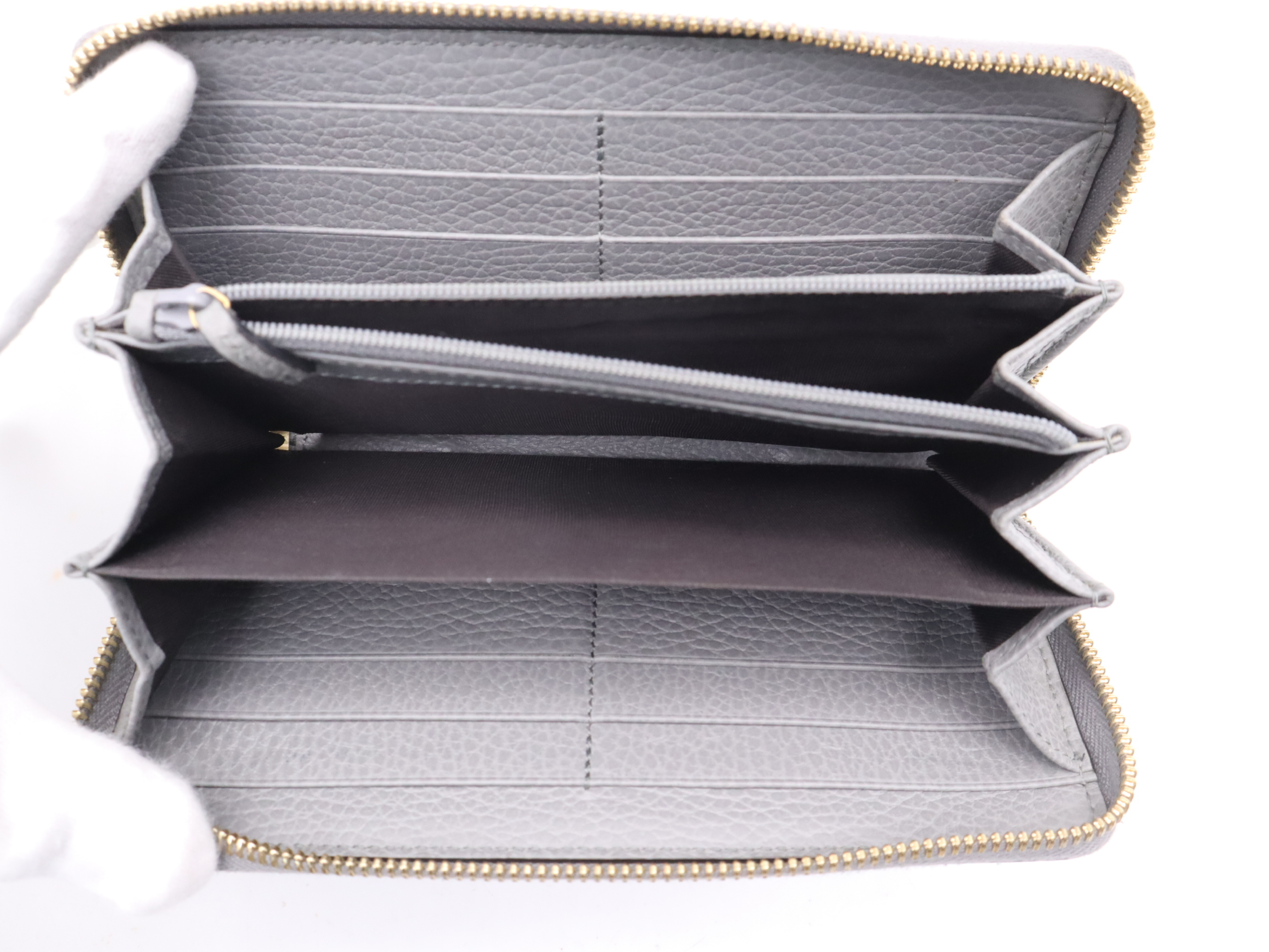 456117 Leather Double G Zip-Around Wallet, Gray, Gold Hardware — view 9