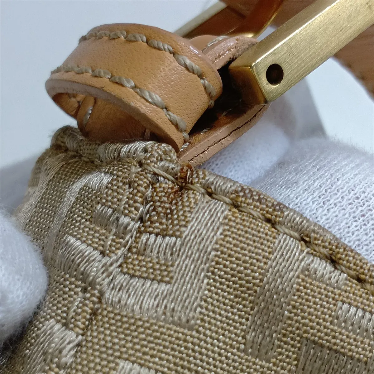Zucchino Nylon x Leather Handbag Gold x Brown — view 11