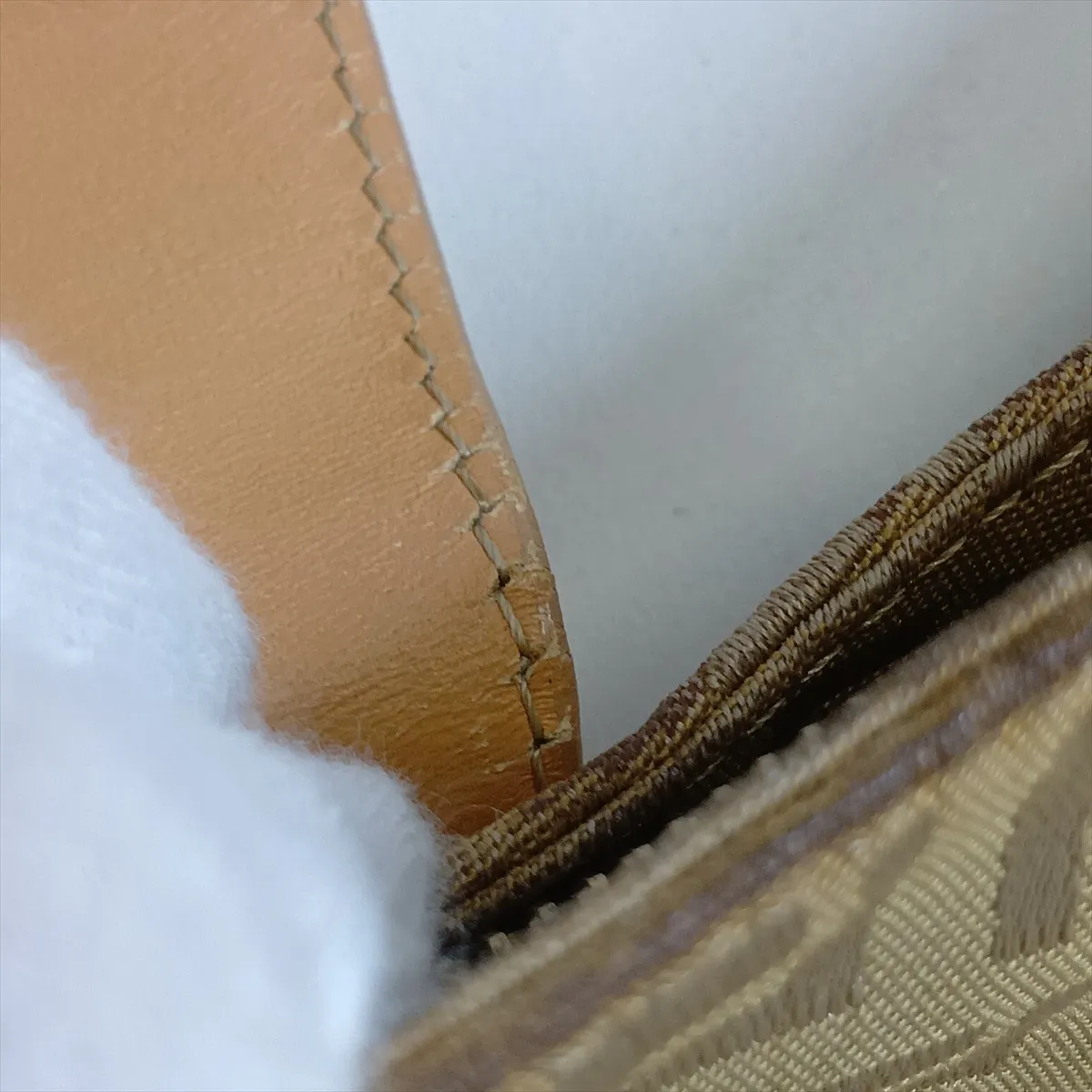 Zucchino Nylon x Leather Handbag Gold x Brown — view 10