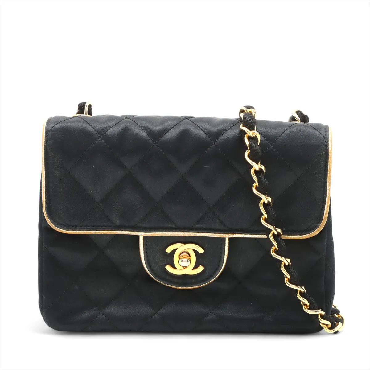 Mini Matelasse Satin x Leather Single Flap Single Chain Bag Black Gold Hardware 1354882 No. 1