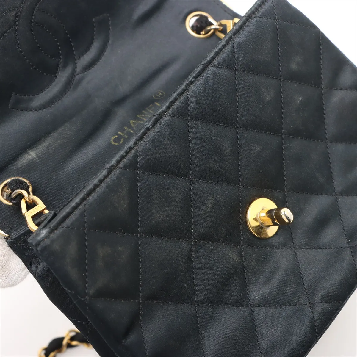 Mini Matelasse Satin x Leather Single Flap Single Chain Bag Black Gold Hardware 1354882 No. 1 — view 12