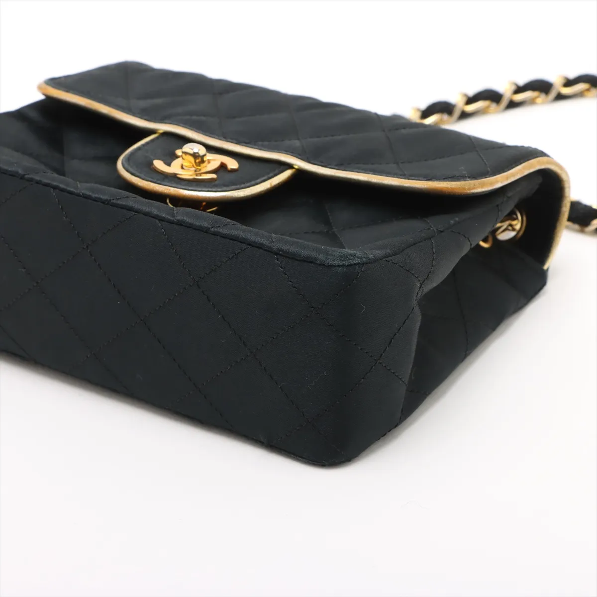 Mini Matelasse Satin x Leather Single Flap Single Chain Bag Black Gold Hardware 1354882 No. 1 — view 3