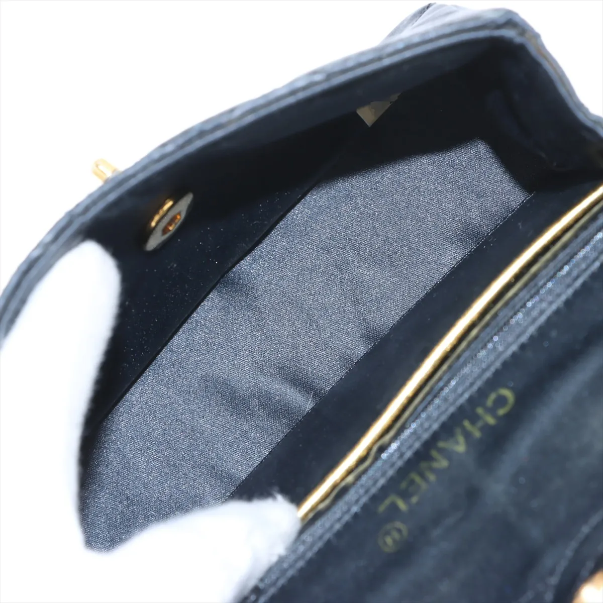 Mini Matelasse Satin x Leather Single Flap Single Chain Bag Black Gold Hardware 1354882 No. 1 — view 6