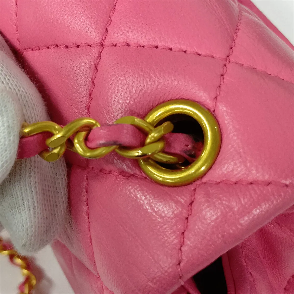 Mini Matelassé 20 Lambskin Single Flap Single Chain Bag, Pink with Gold Hardware, U291U7A0, Random Plate, A69900 — view 12