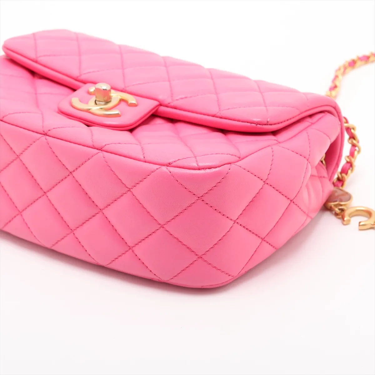 Mini Matelassé 20 Lambskin Single Flap Single Chain Bag, Pink with Gold Hardware, U291U7A0, Random Plate, A69900 — view 3