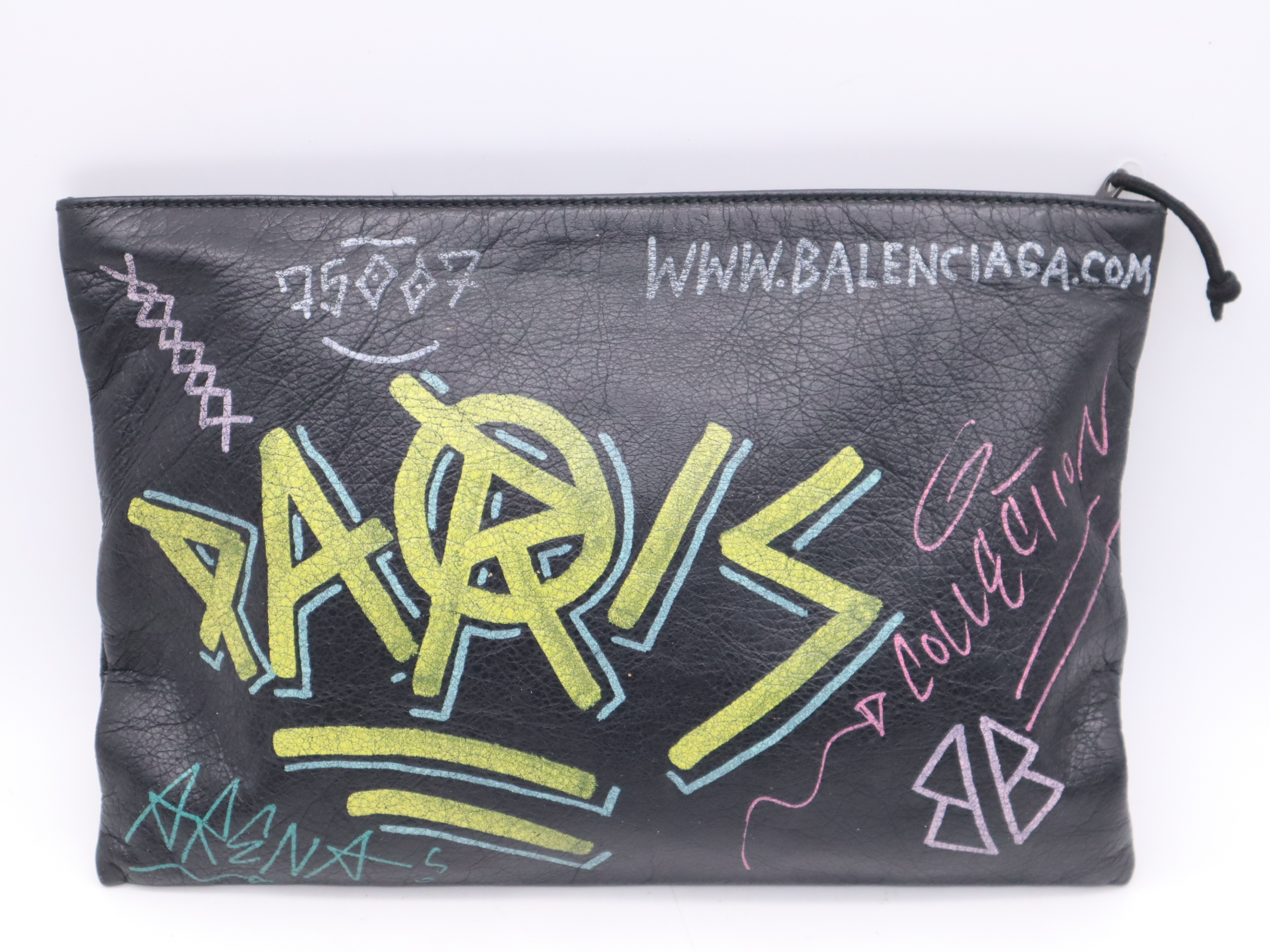 Leather Graffiti Clutch Bag, Black, Silver Hardware — view 2