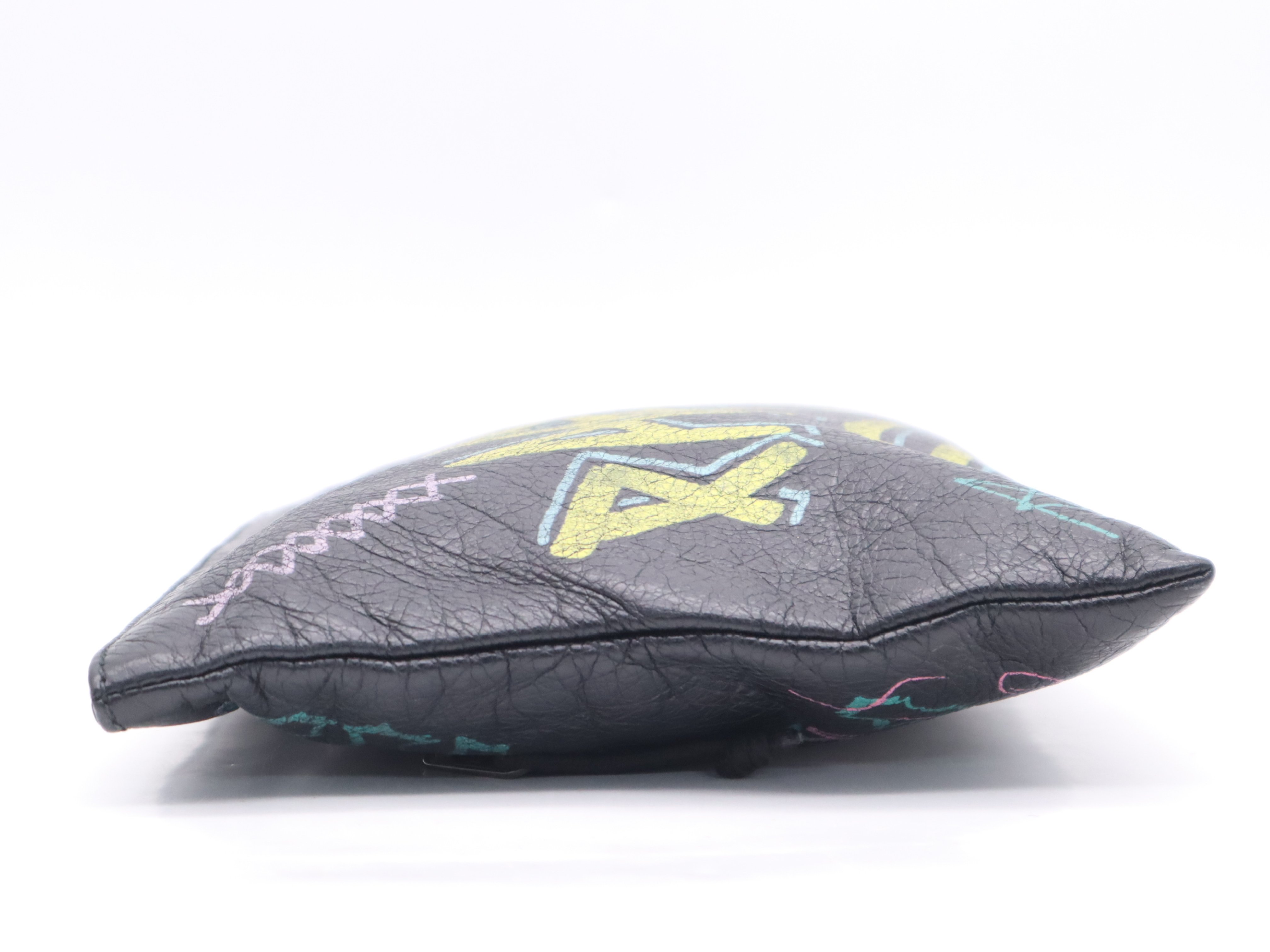 Leather Graffiti Clutch Bag, Black, Silver Hardware — view 3
