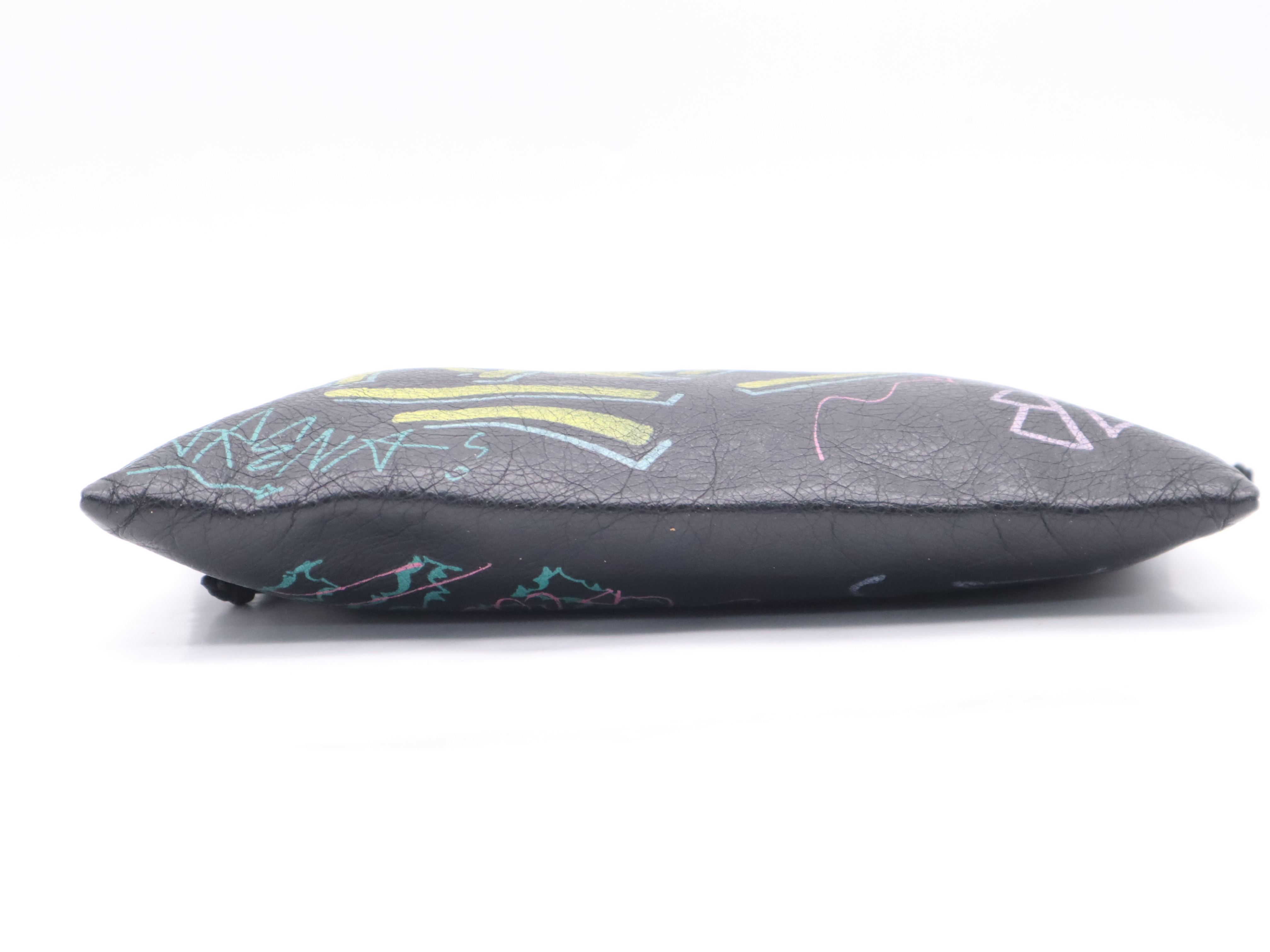 Leather Graffiti Clutch Bag, Black, Silver Hardware — view 4