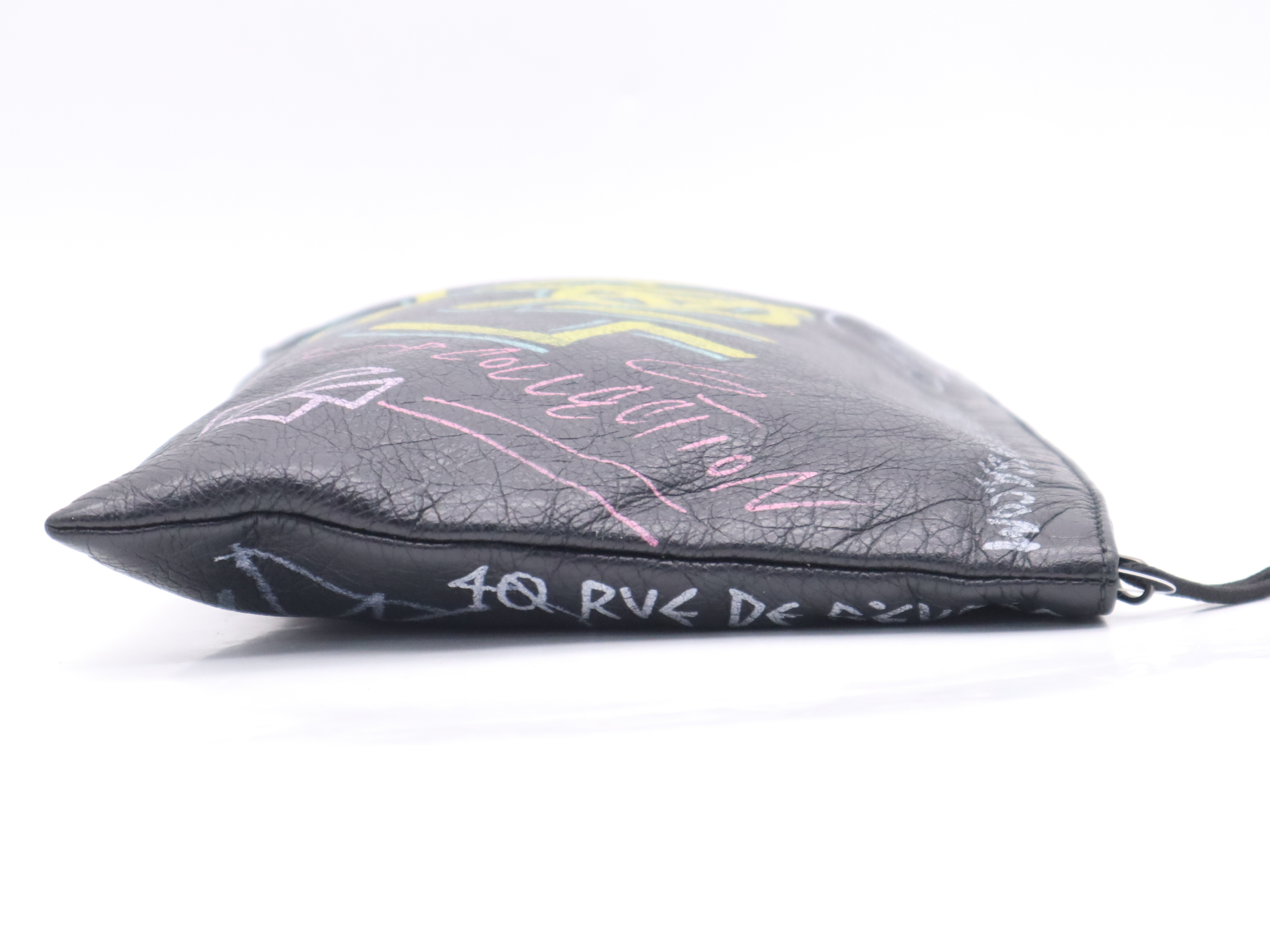 Leather Graffiti Clutch Bag, Black, Silver Hardware — view 5