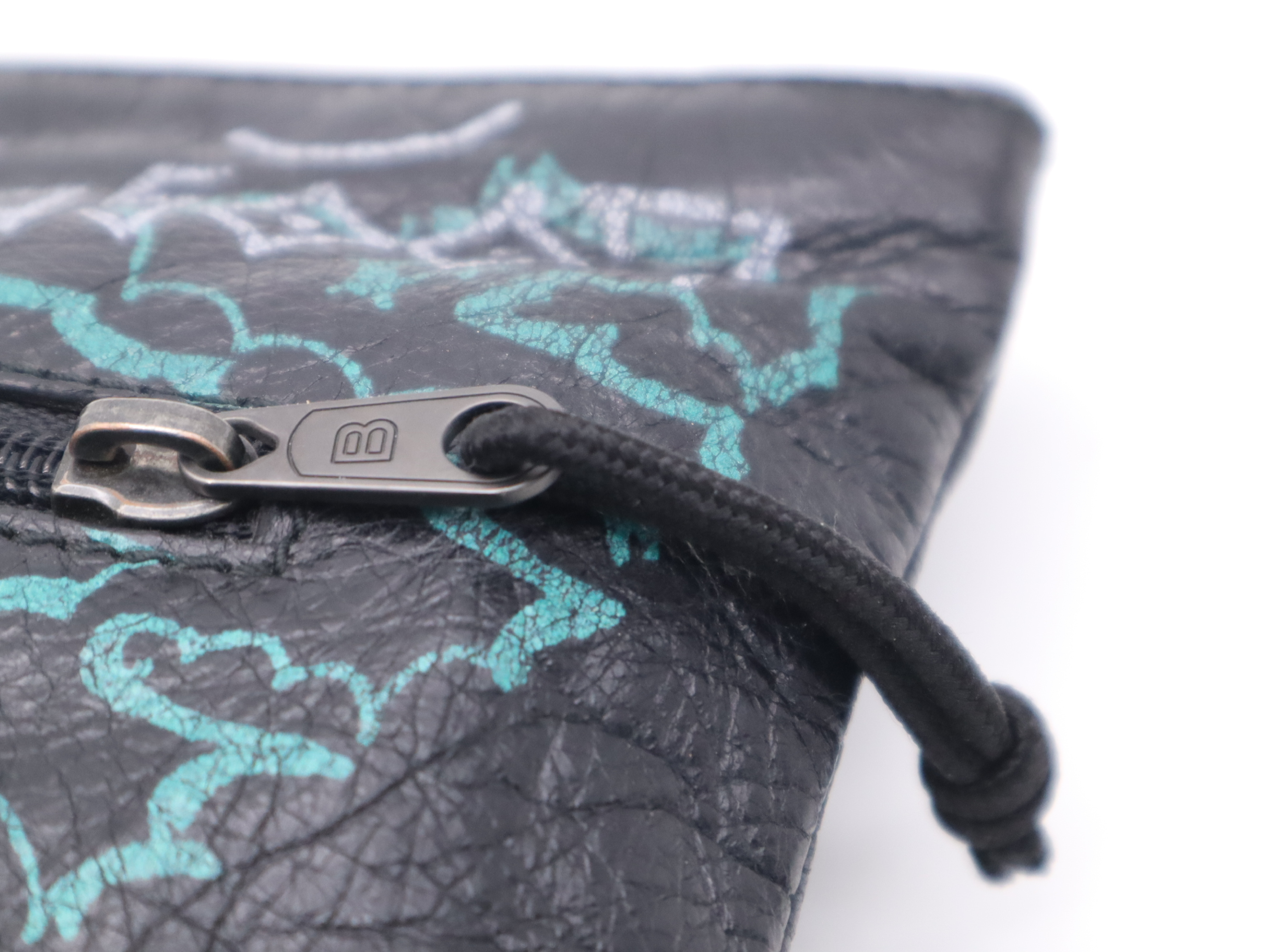 Leather Graffiti Clutch Bag, Black, Silver Hardware — view 7