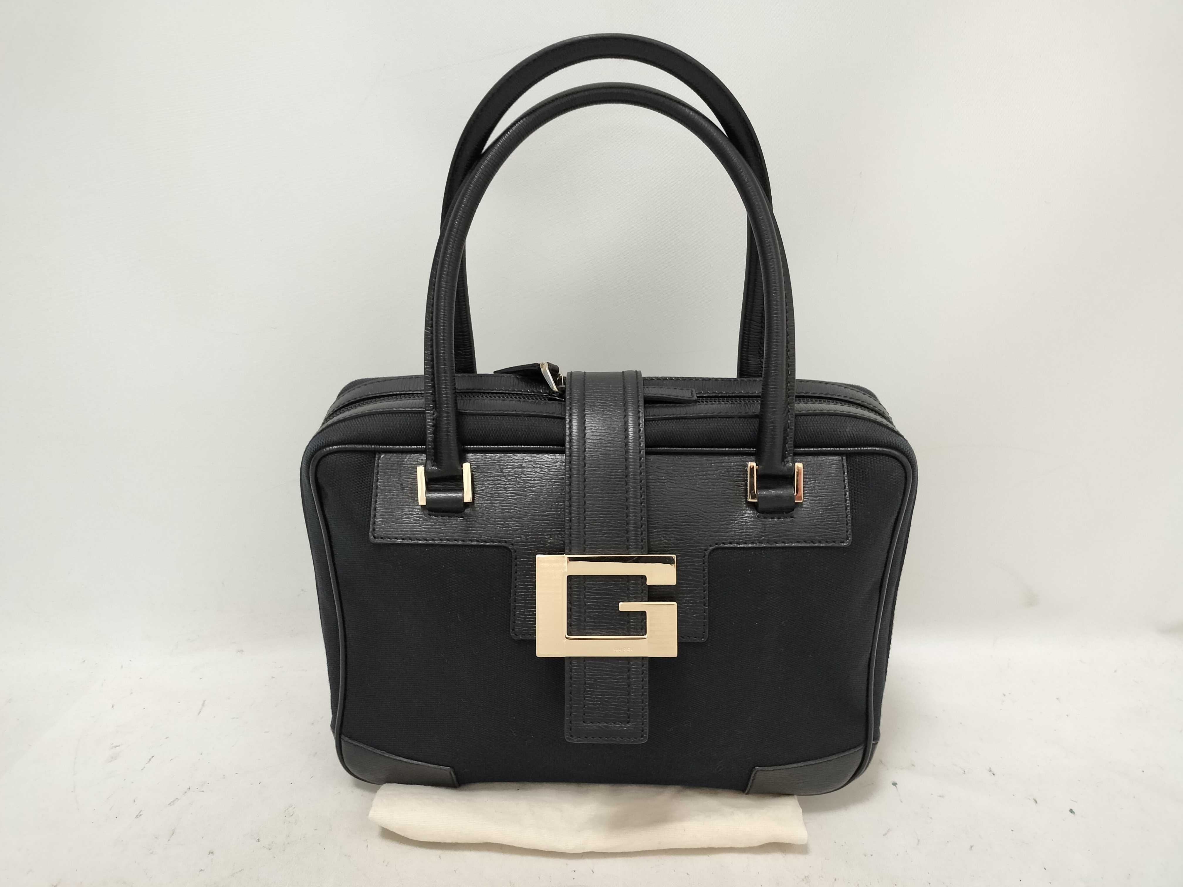 Canvas Leather Handbag, Black