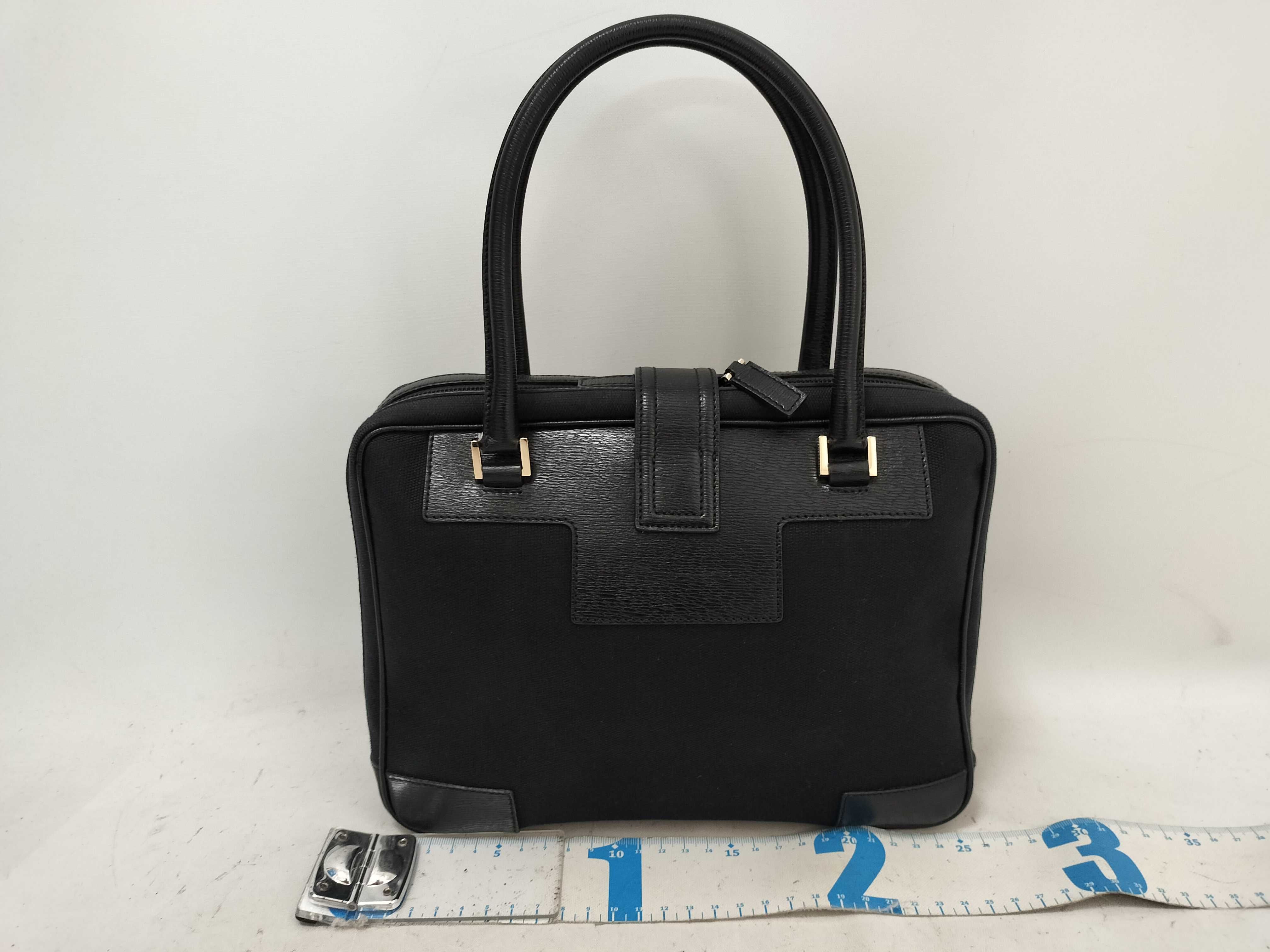 Canvas Leather Handbag, Black — view 2