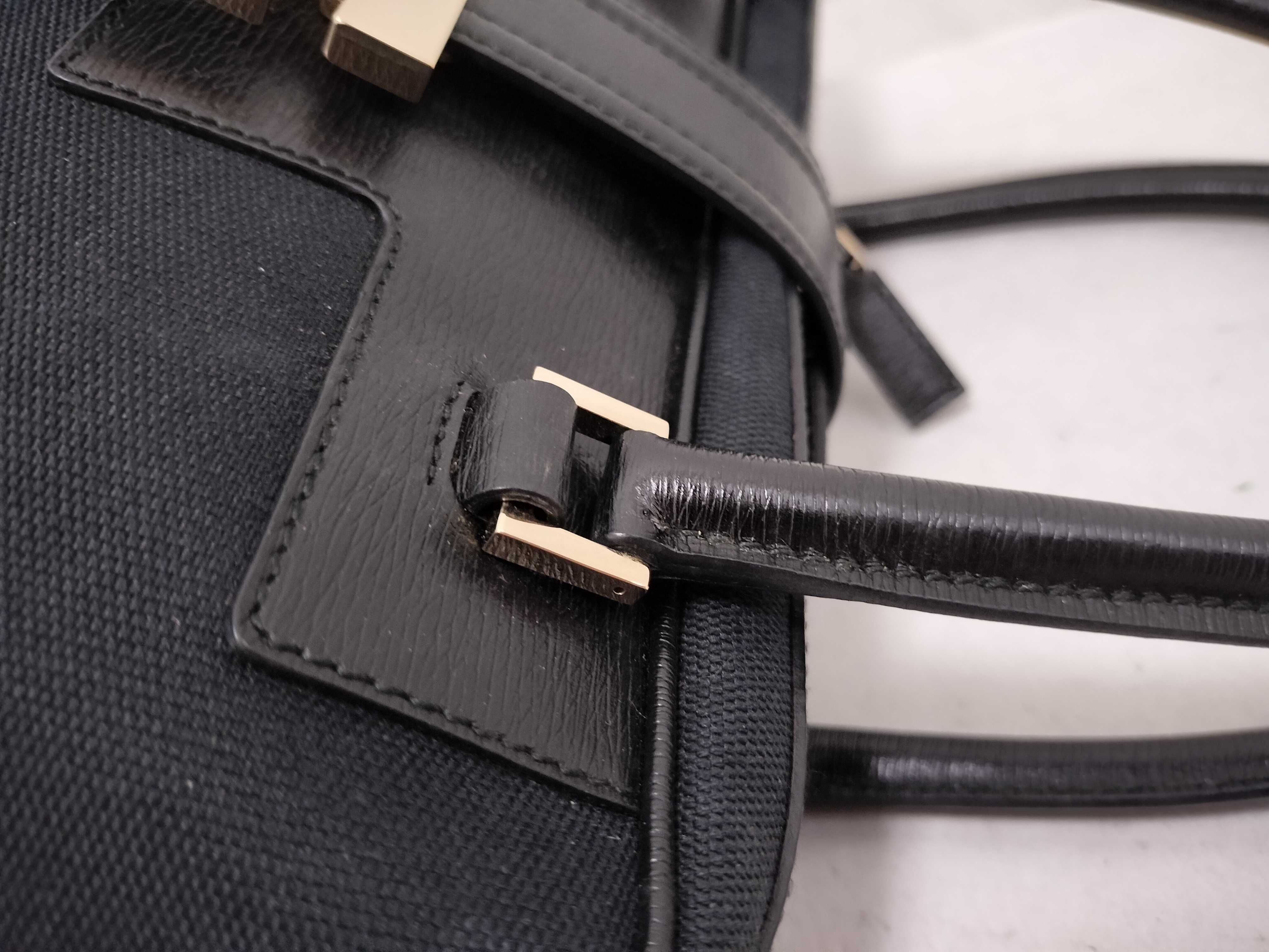 Canvas Leather Handbag, Black — view 5