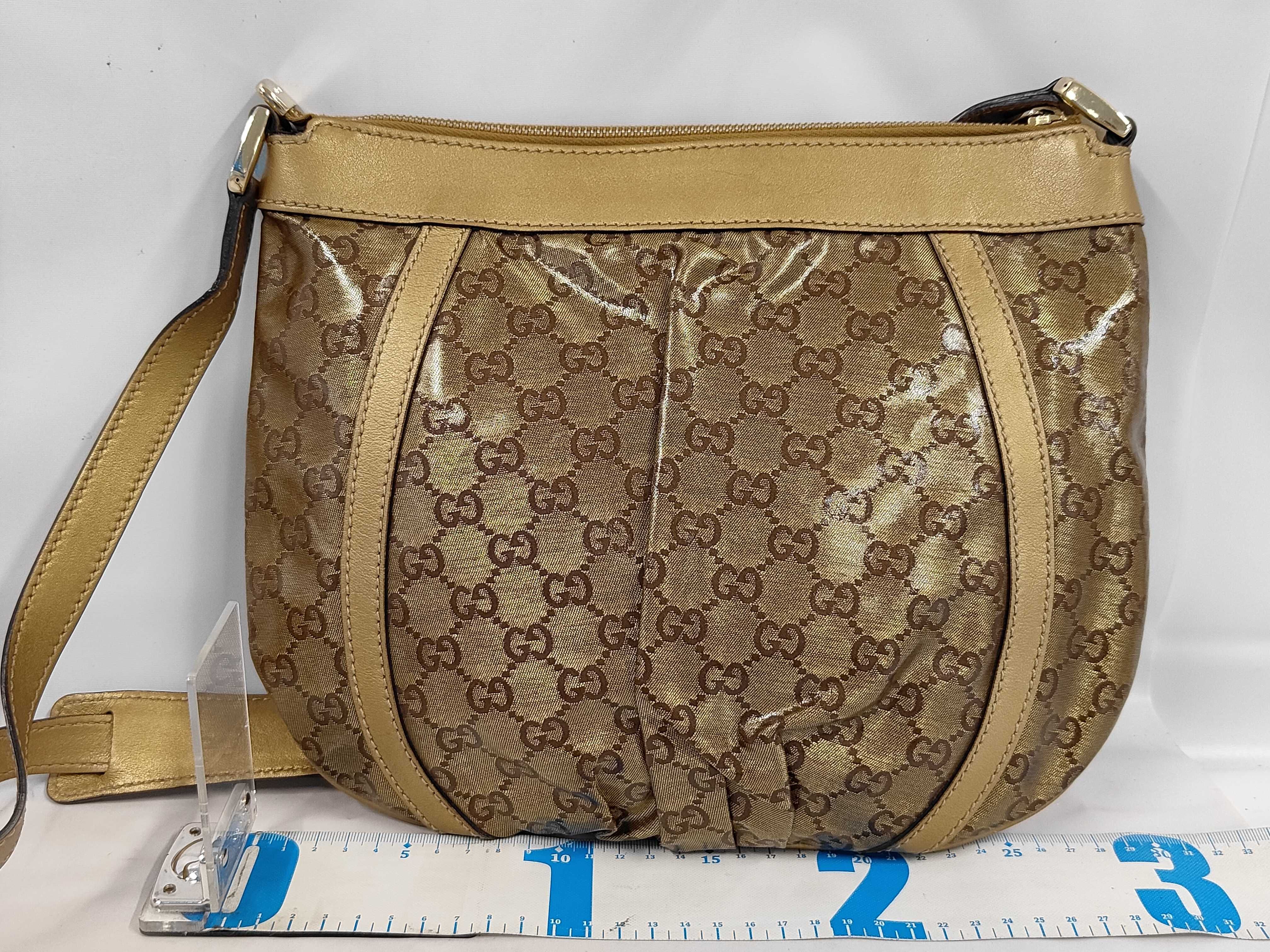 Gold Crystal Leather GG Monogram D-Ring Crossbody Bag (Shoulder Bag) — view 2