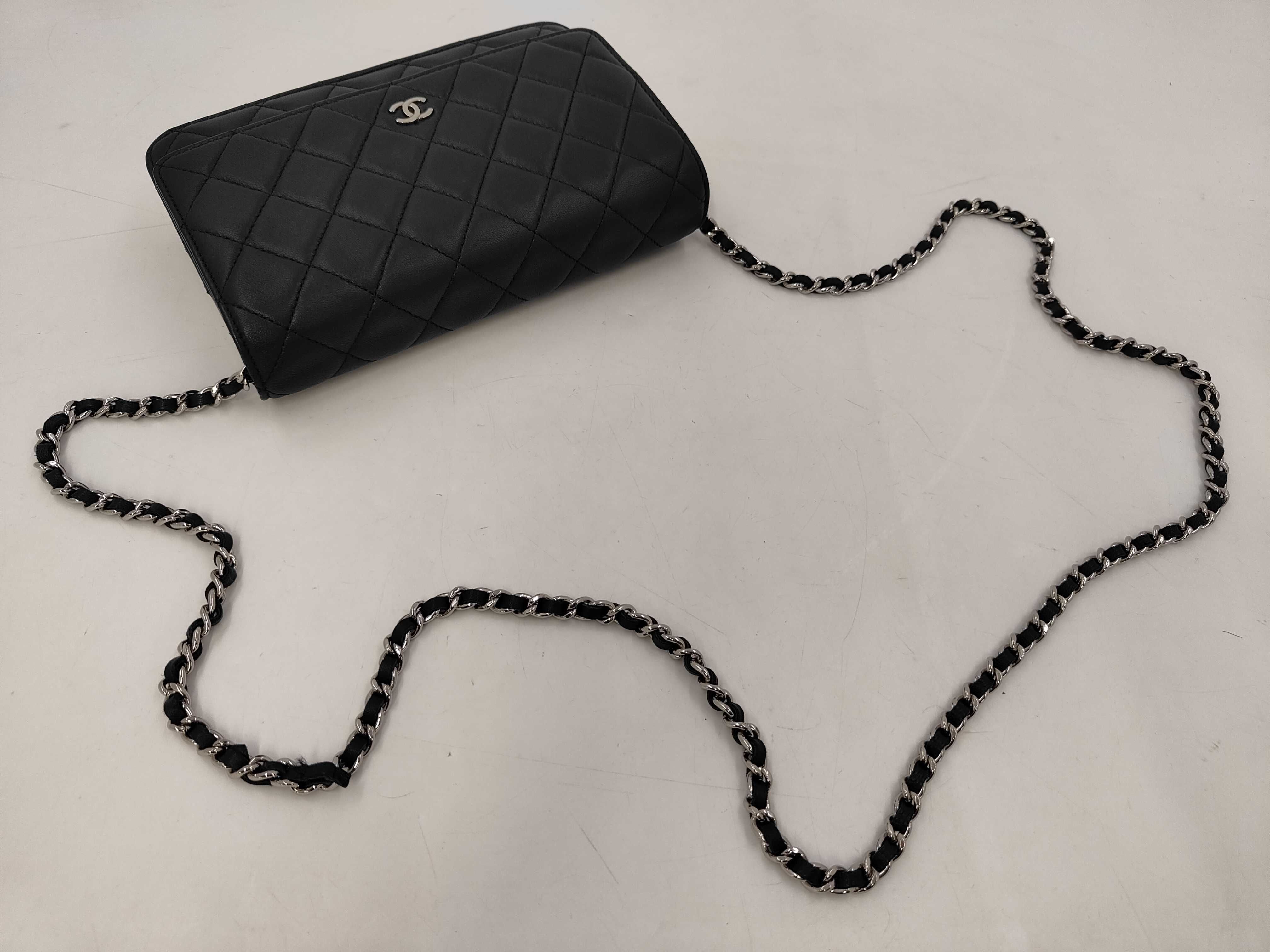 Matelassé Chain Wallet, Lambskin, Black, Serial Number 16, Silver Hardware, Shoulder Bag — view 3