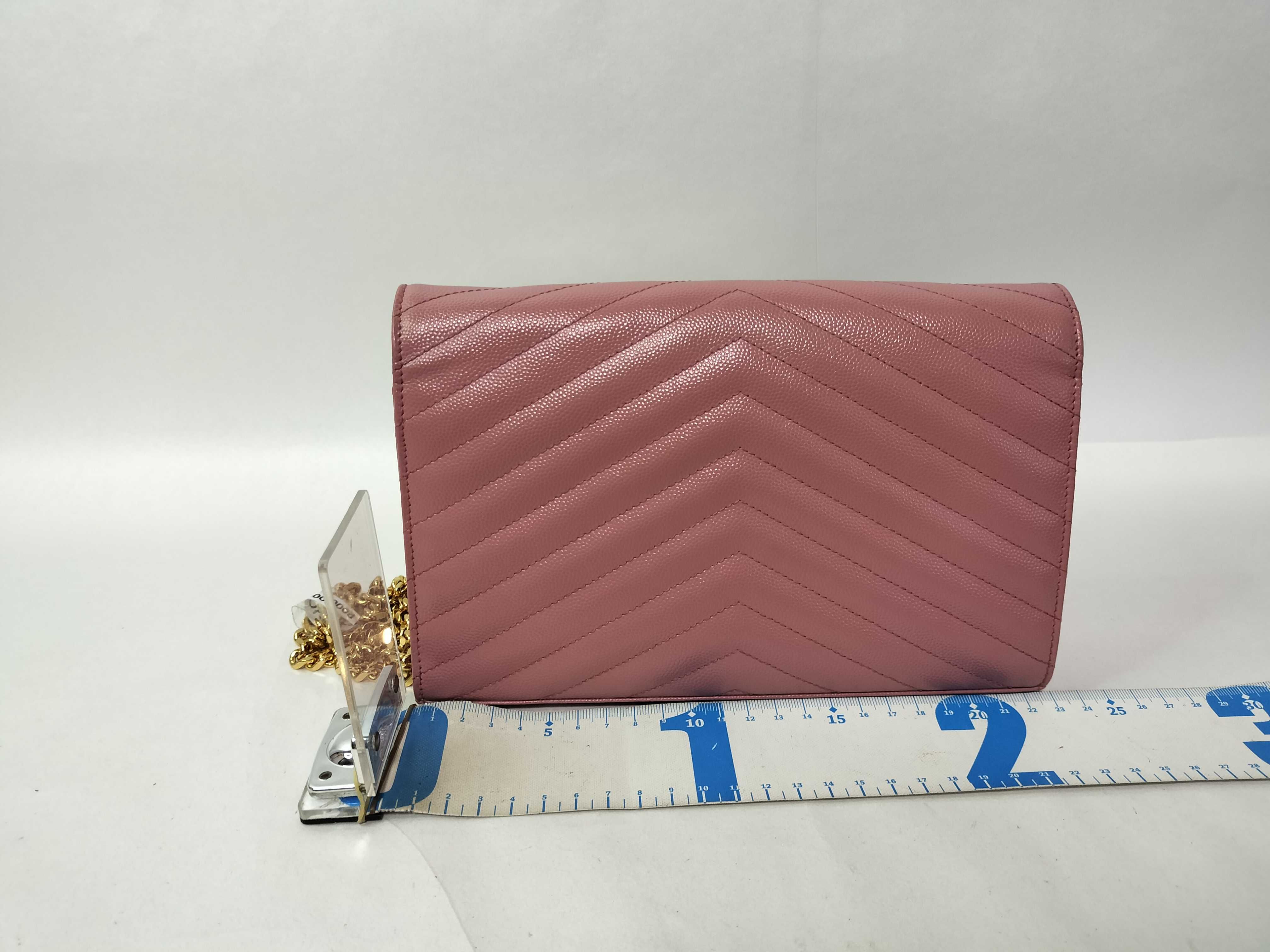 PH-YSL Cassandre Envelope Pink Leather Chain Wallet Clutch Bag — view 2