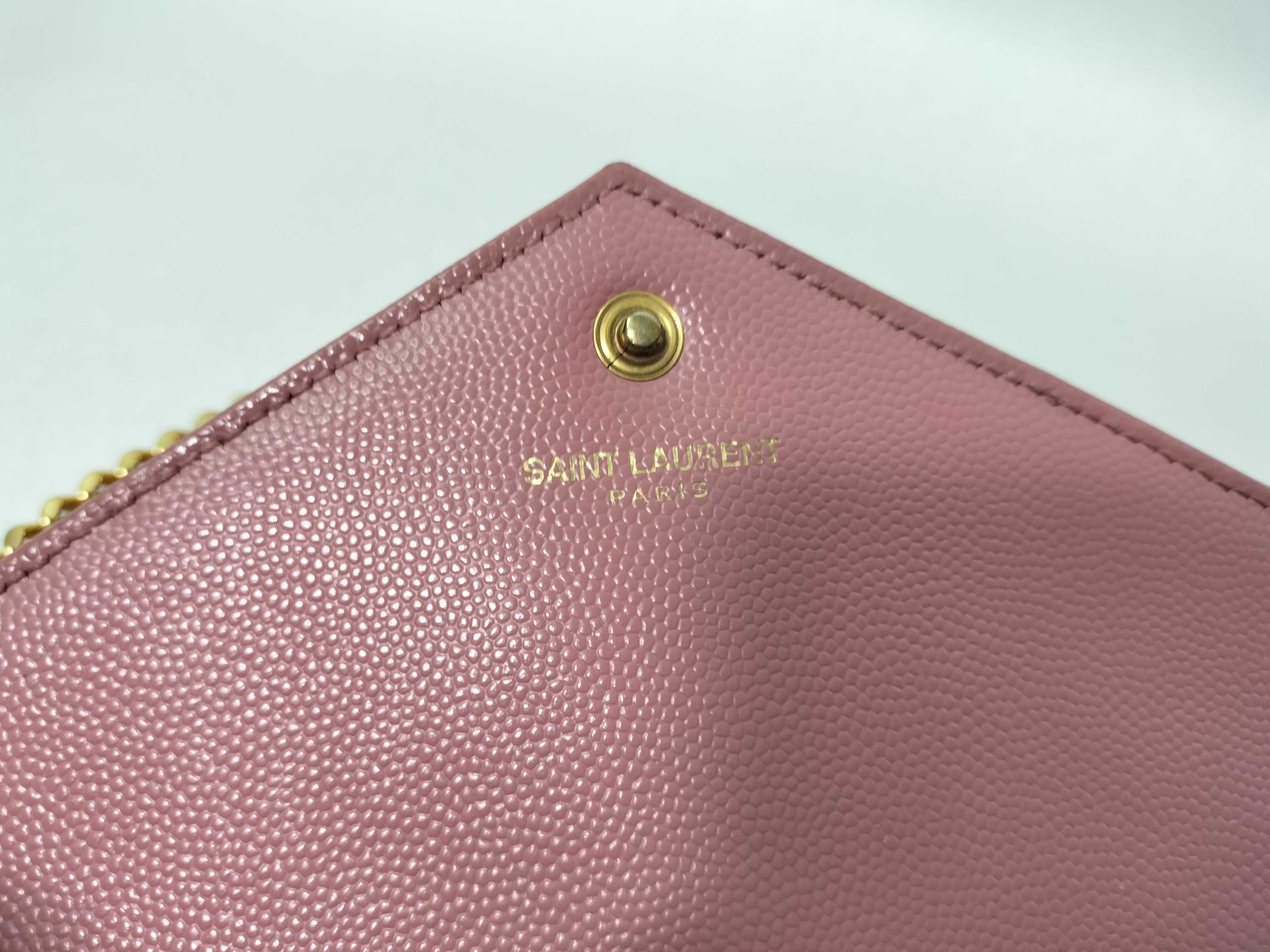 PH-YSL Cassandre Envelope Pink Leather Chain Wallet Clutch Bag — view 11