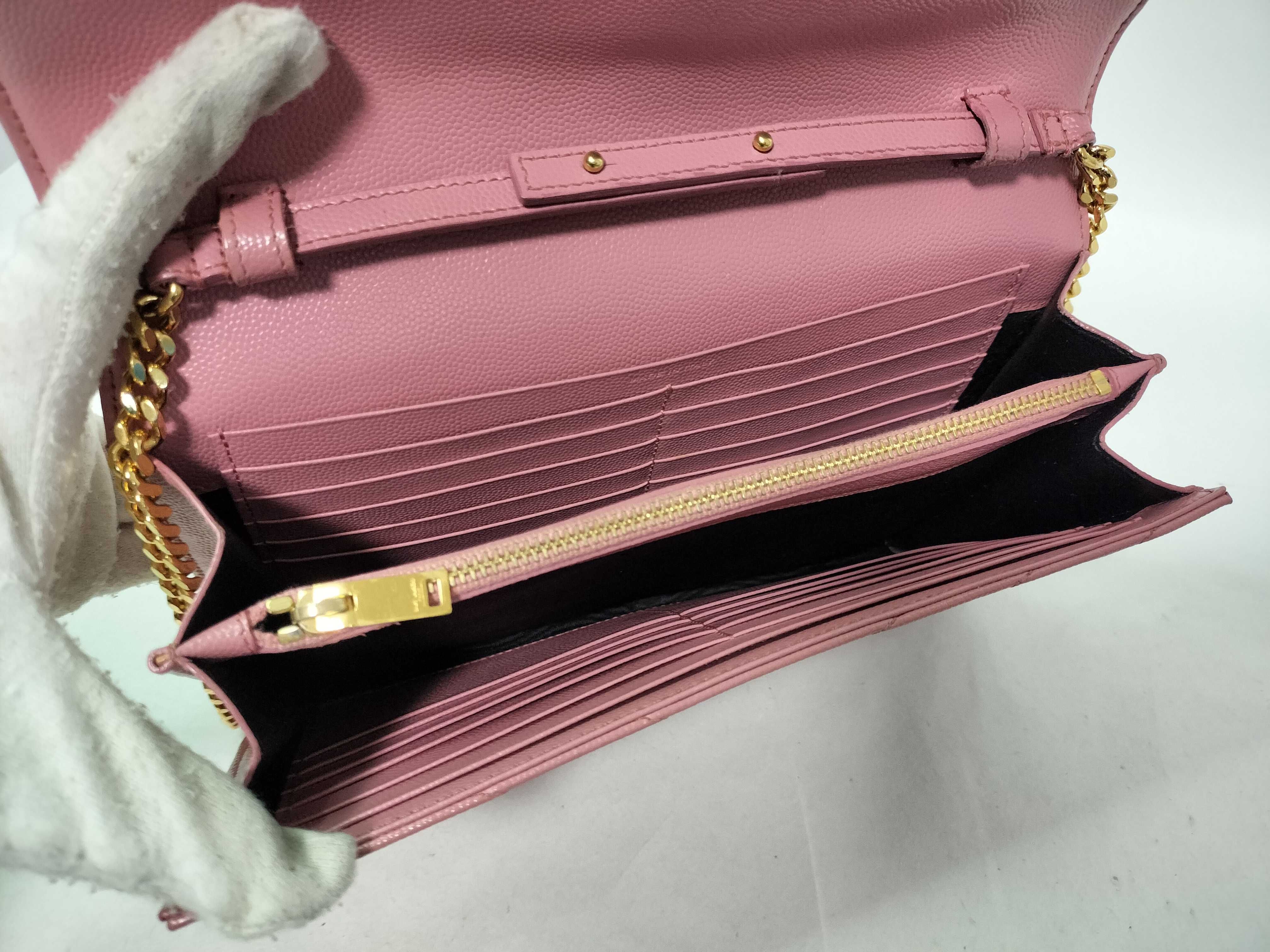 PH-YSL Cassandre Envelope Pink Leather Chain Wallet Clutch Bag — view 12