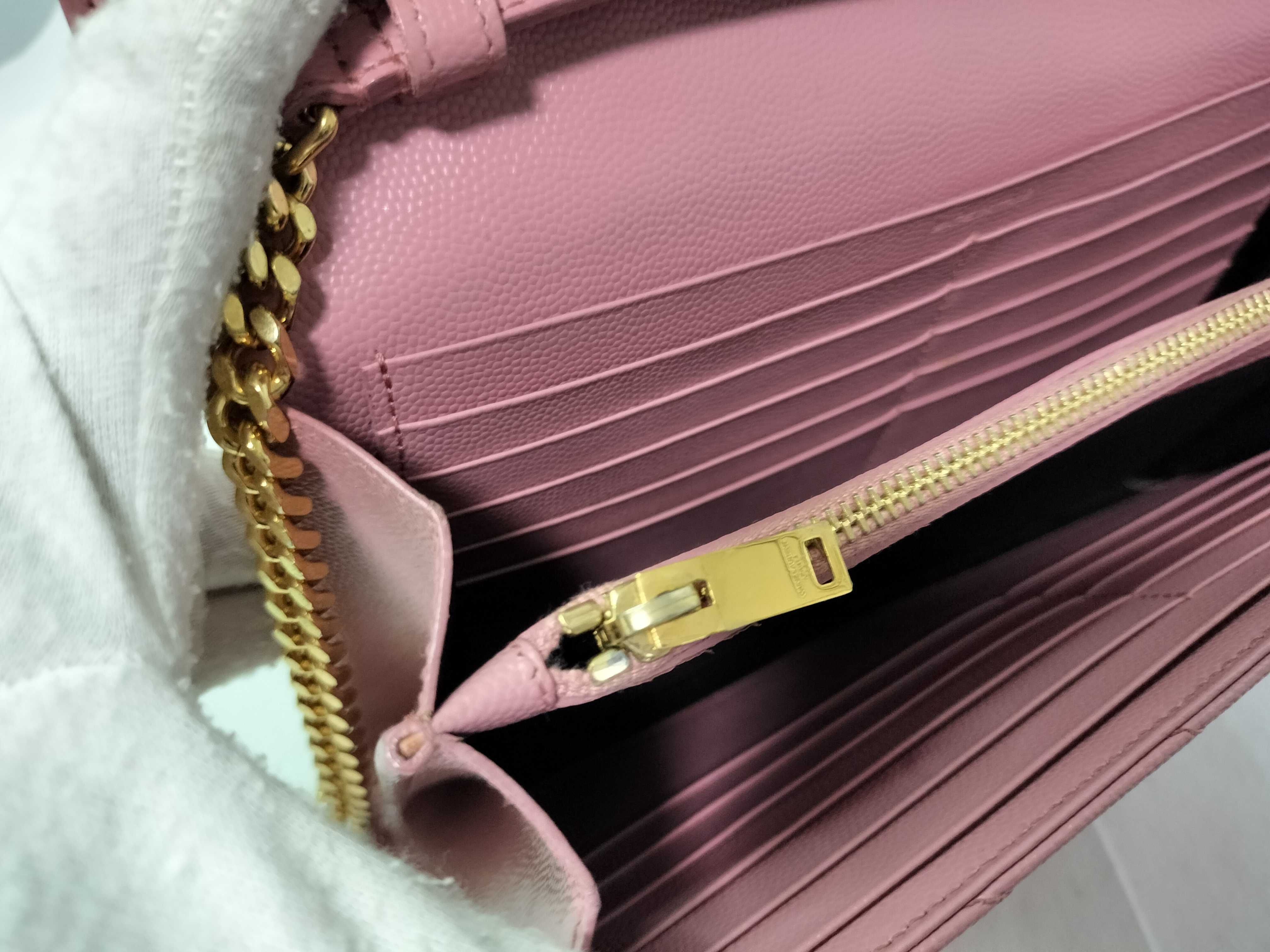 PH-YSL Cassandre Envelope Pink Leather Chain Wallet Clutch Bag — view 13
