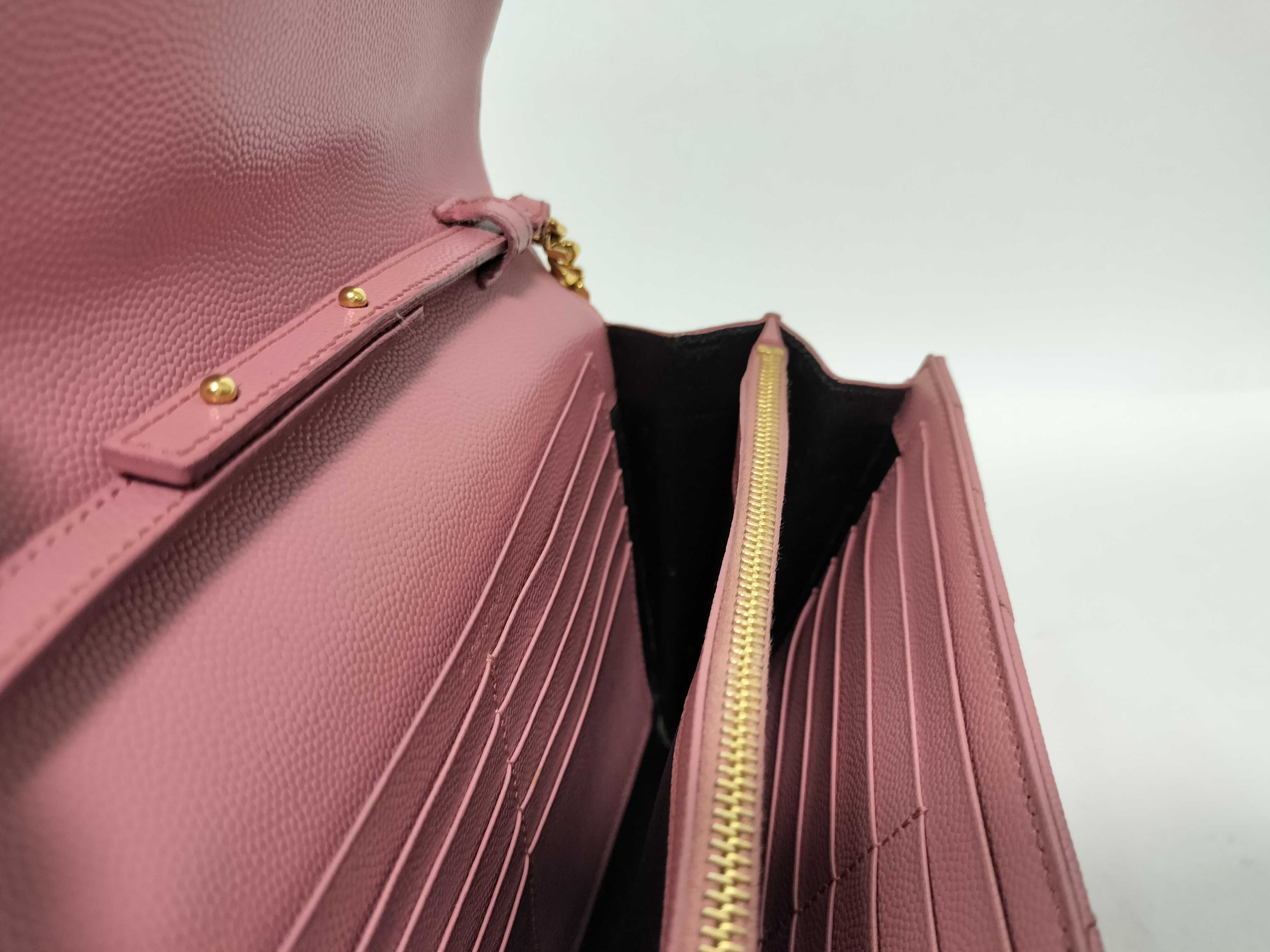PH-YSL Cassandre Envelope Pink Leather Chain Wallet Clutch Bag — view 14