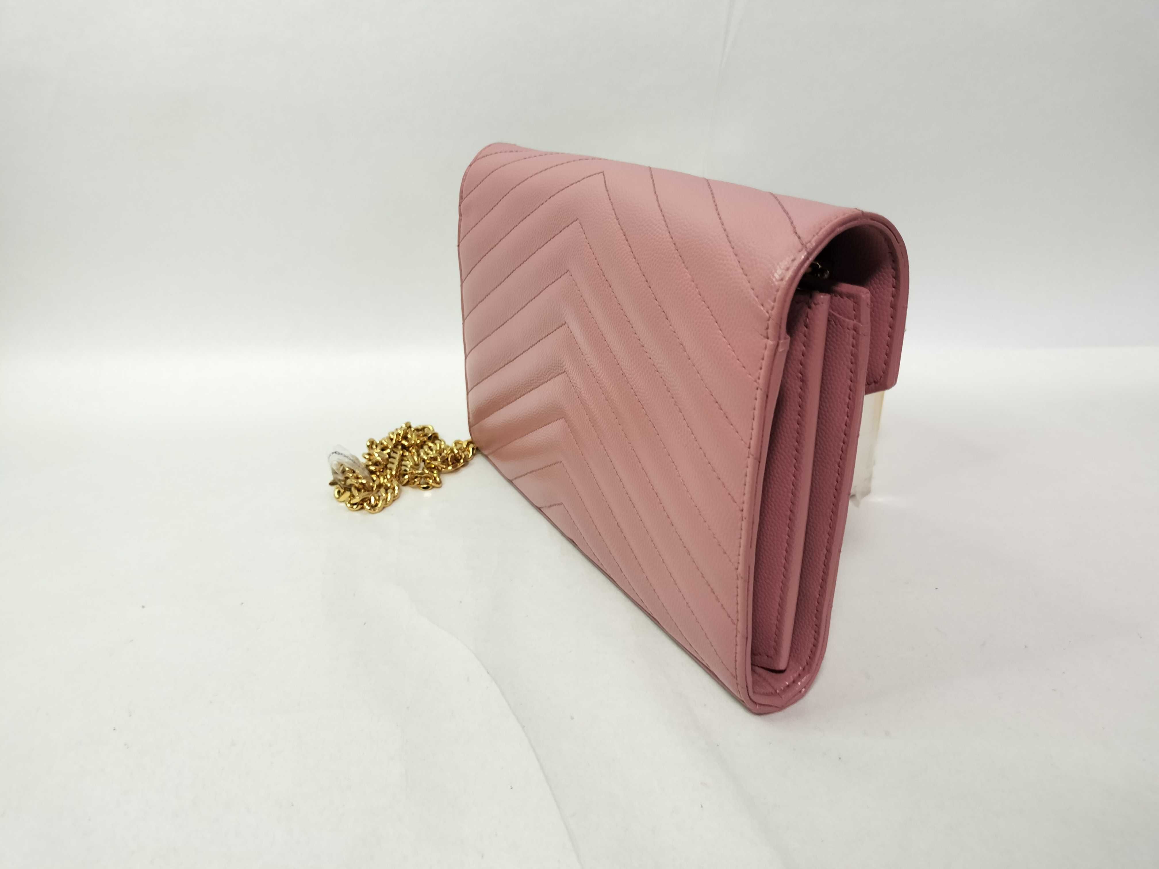 PH-YSL Cassandre Envelope Pink Leather Chain Wallet Clutch Bag — view 3