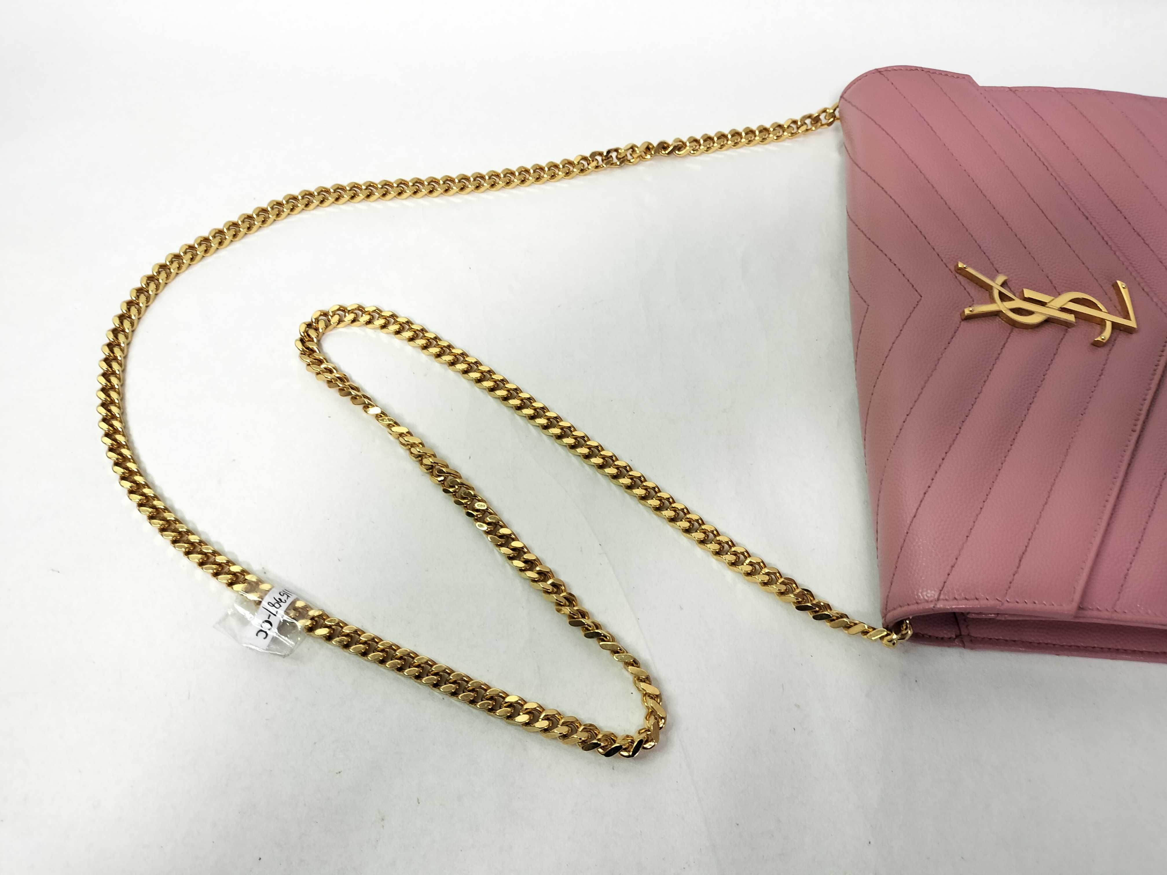PH-YSL Cassandre Envelope Pink Leather Chain Wallet Clutch Bag — view 4