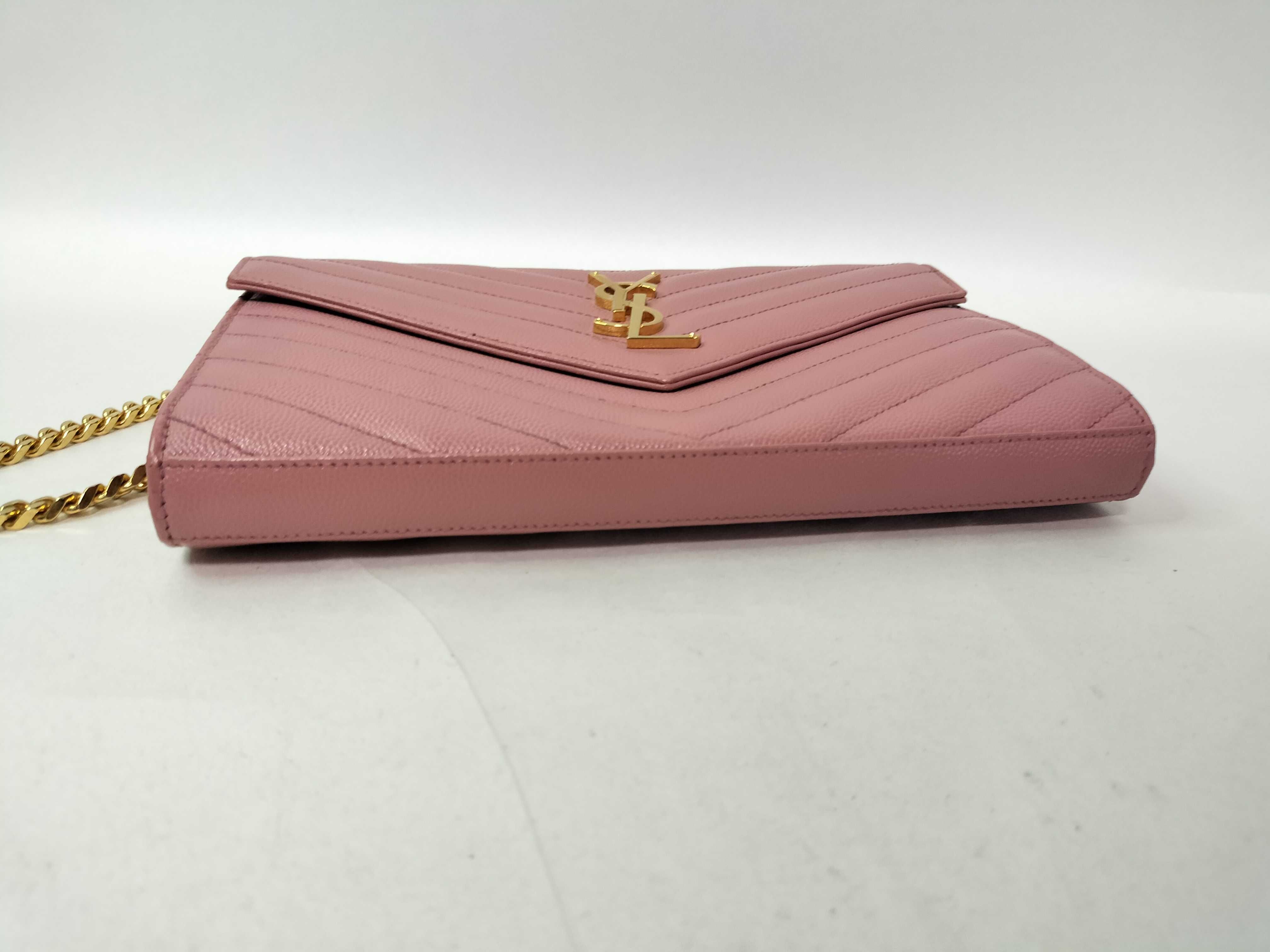 PH-YSL Cassandre Envelope Pink Leather Chain Wallet Clutch Bag — view 6