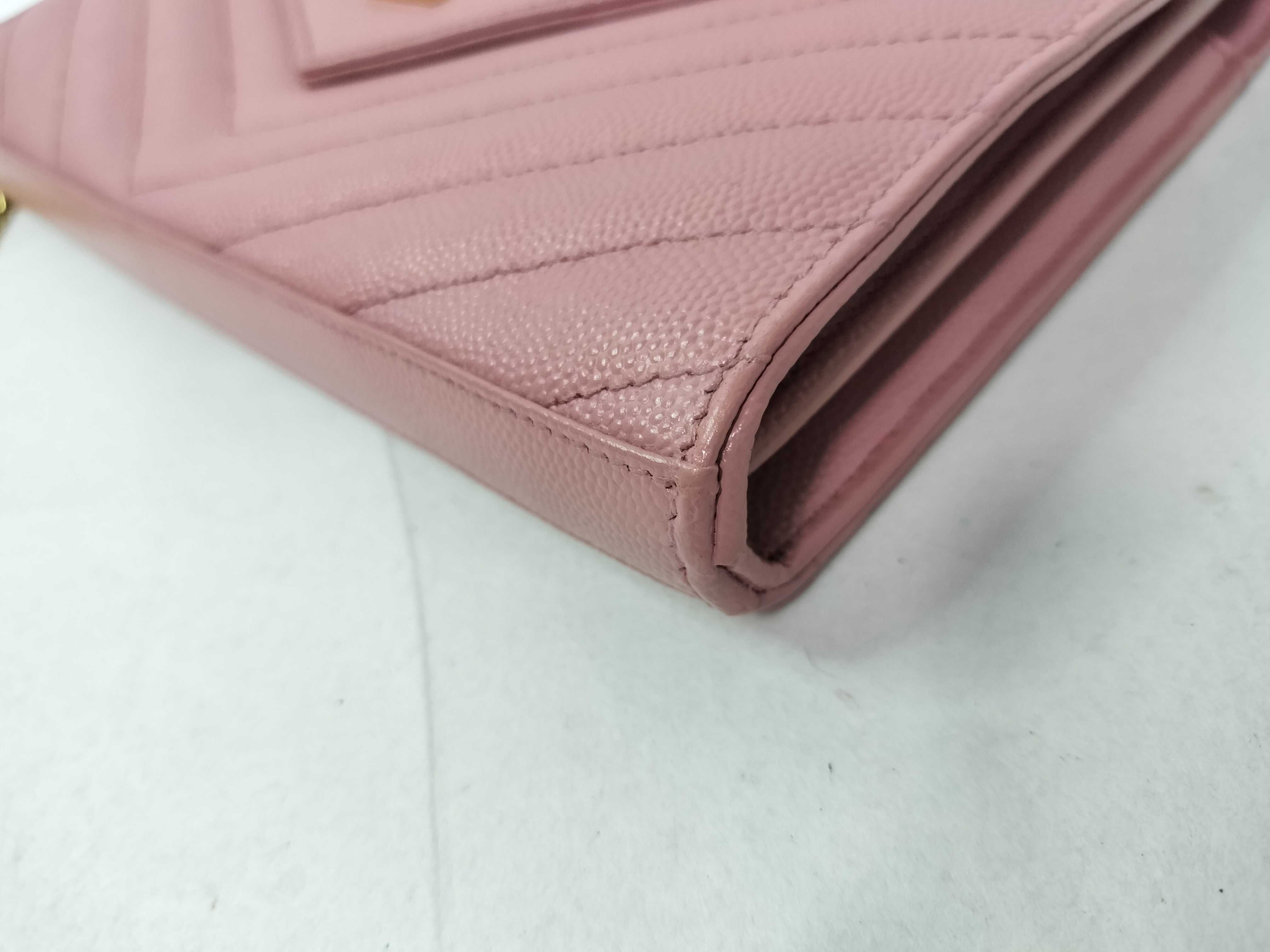 PH-YSL Cassandre Envelope Pink Leather Chain Wallet Clutch Bag — view 7