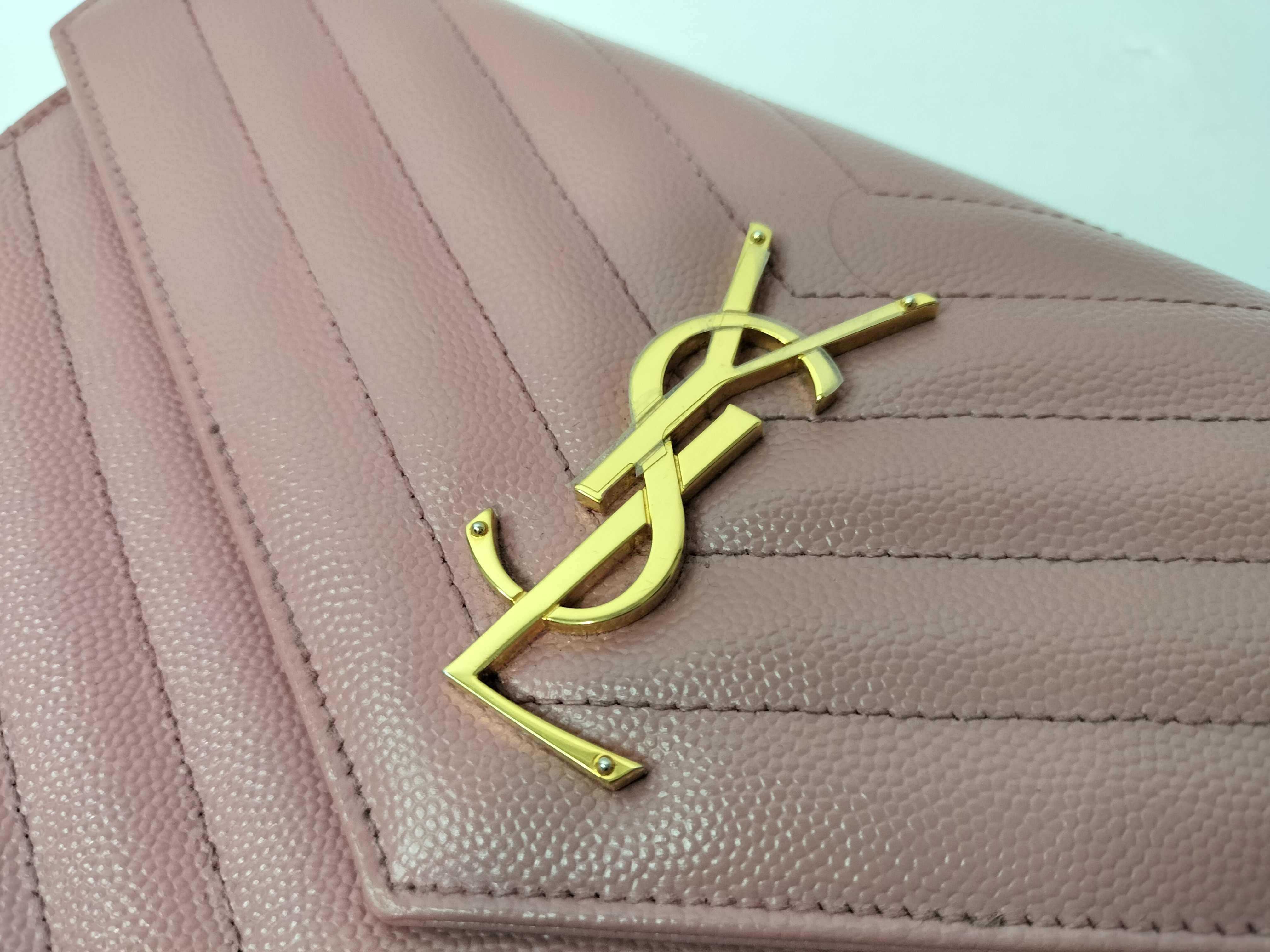 PH-YSL Cassandre Envelope Pink Leather Chain Wallet Clutch Bag — view 8