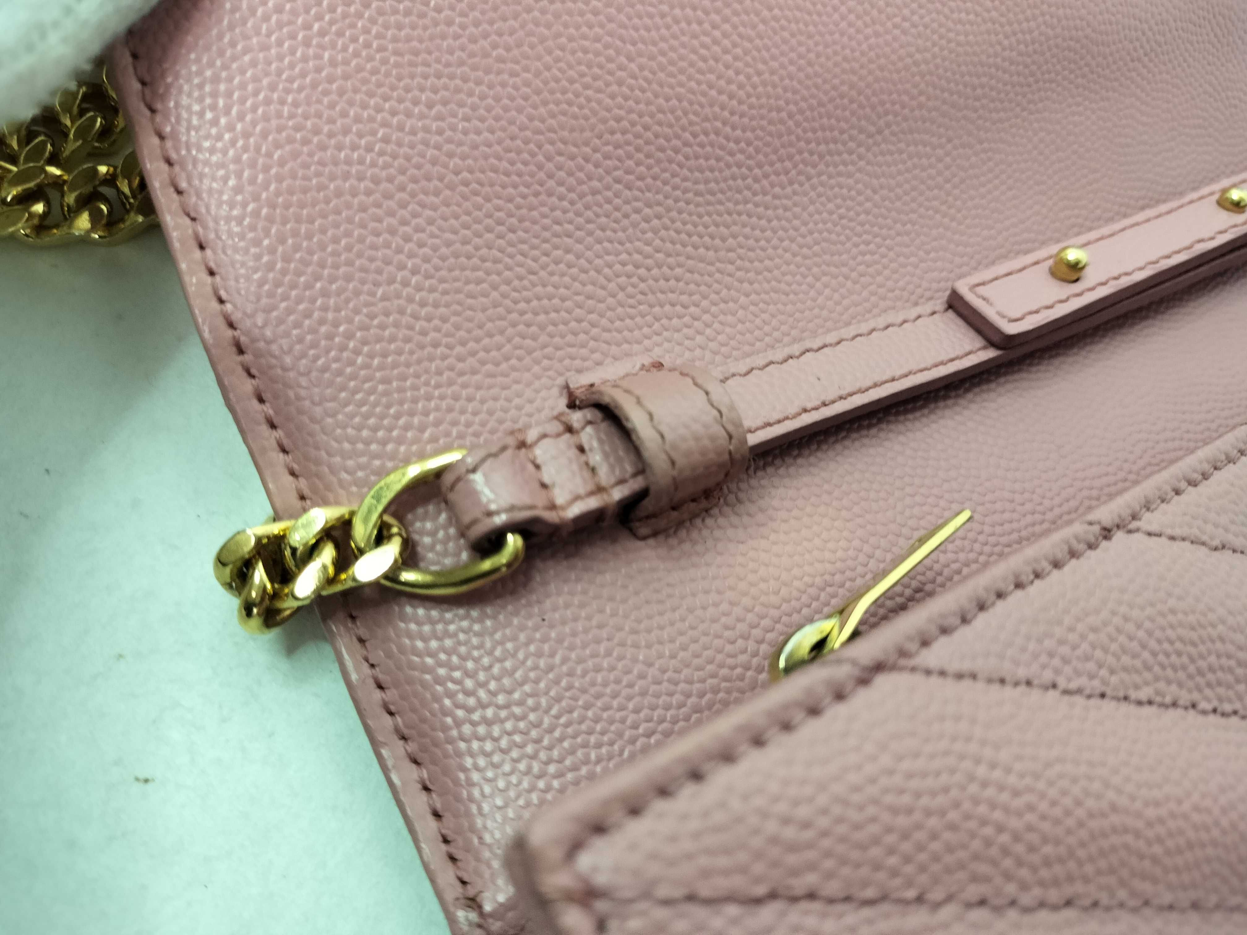 PH-YSL Cassandre Envelope Pink Leather Chain Wallet Clutch Bag — view 10