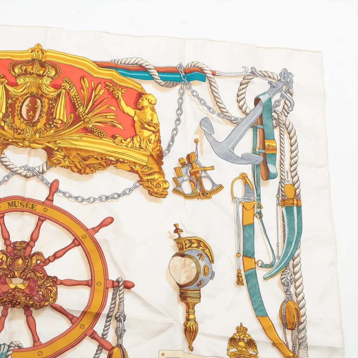 Carre 90 BATEAU A VAPEUR DE JOUFFROY DABBANS 1784 Scarf Silk White — view 3
