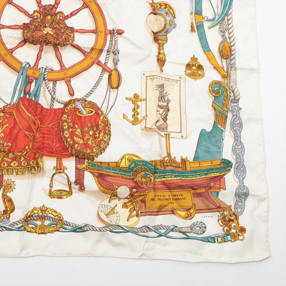 Carre 90 BATEAU A VAPEUR DE JOUFFROY DABBANS 1784 Scarf Silk White — view 4