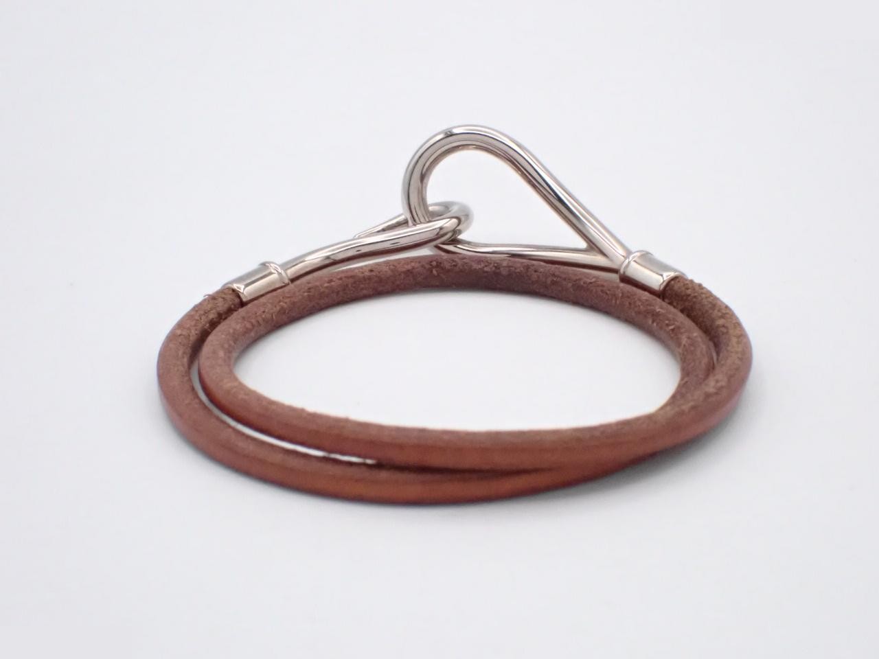 Jumbo Bracelet, Leather, Brown, Silver Hardware, Wrist Circumference Approx. 18cm — view 2