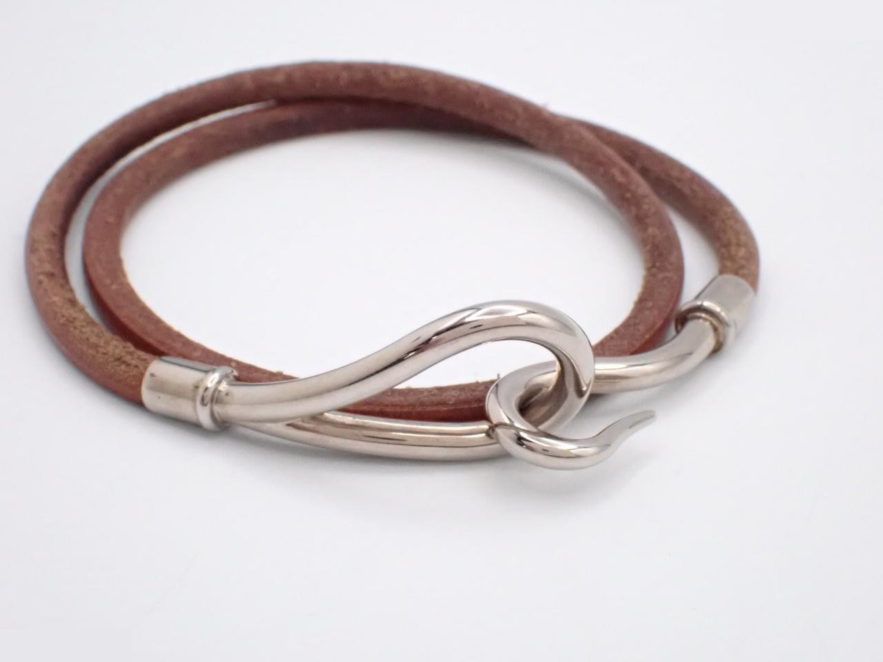 Jumbo Bracelet, Leather, Brown, Silver Hardware, Wrist Circumference Approx. 18cm — view 3