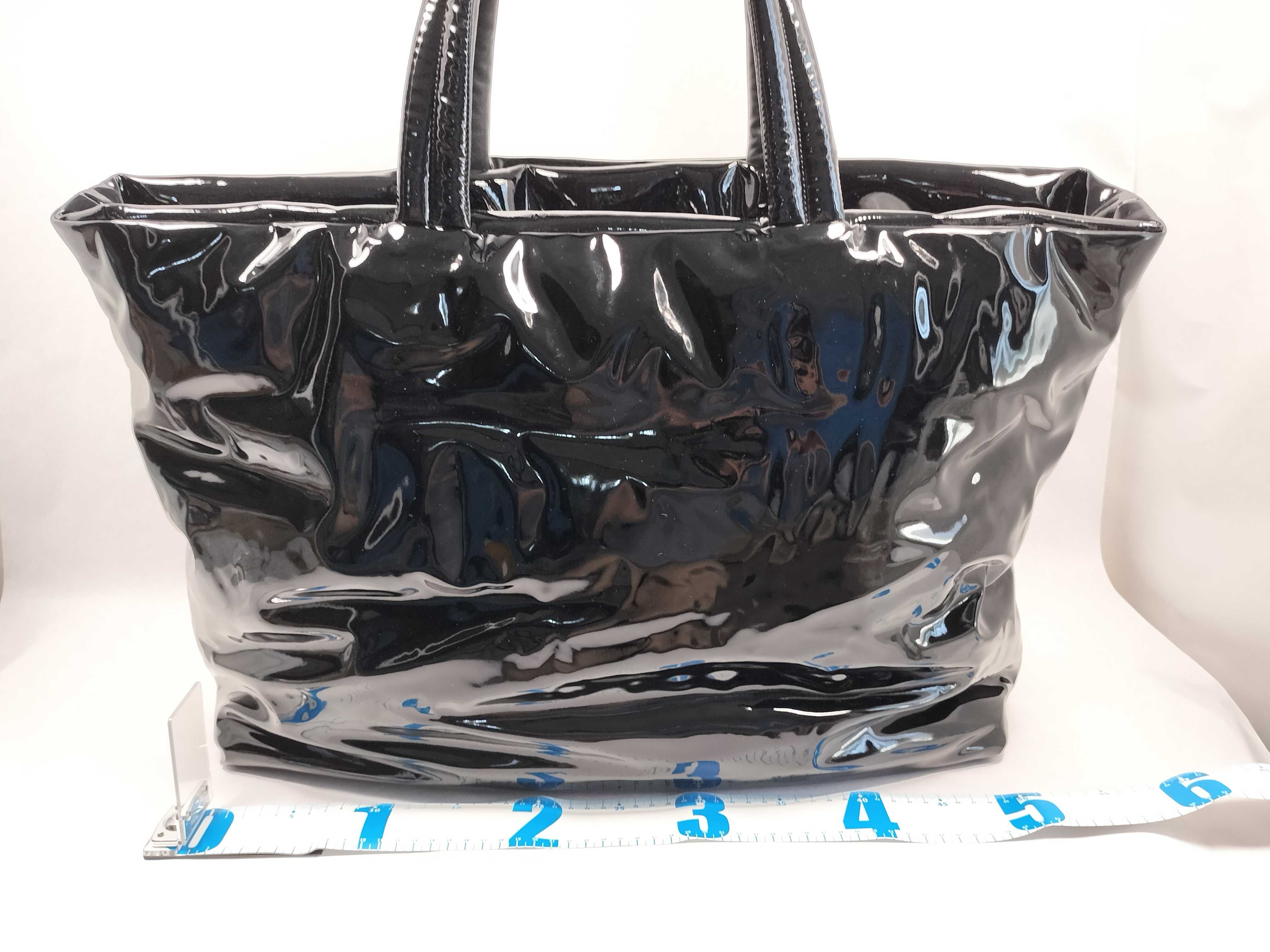 Wide Puffer Tote Bag, Leather, Black Tote Bag — view 2