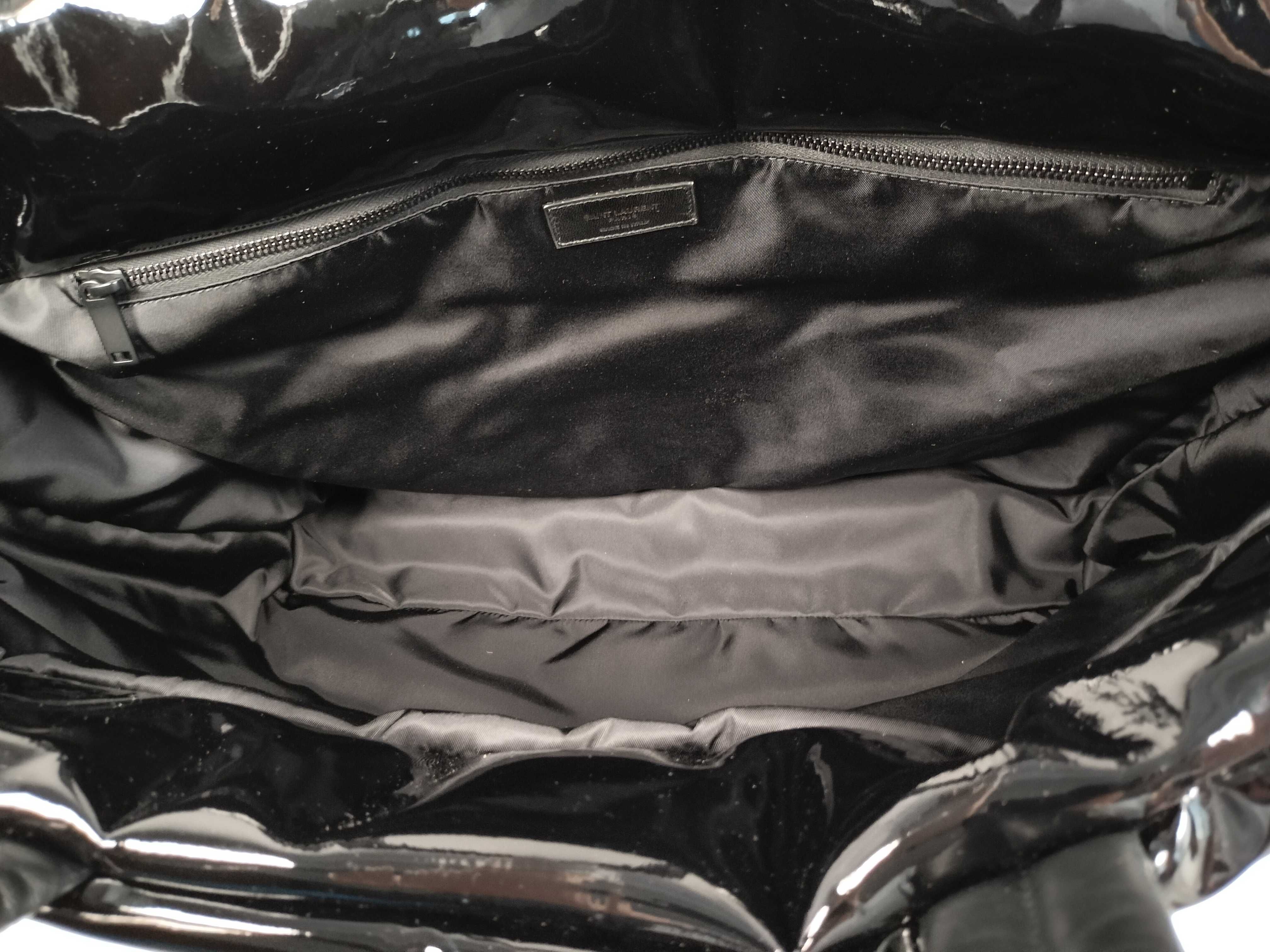 Wide Puffer Tote Bag, Leather, Black Tote Bag — view 9