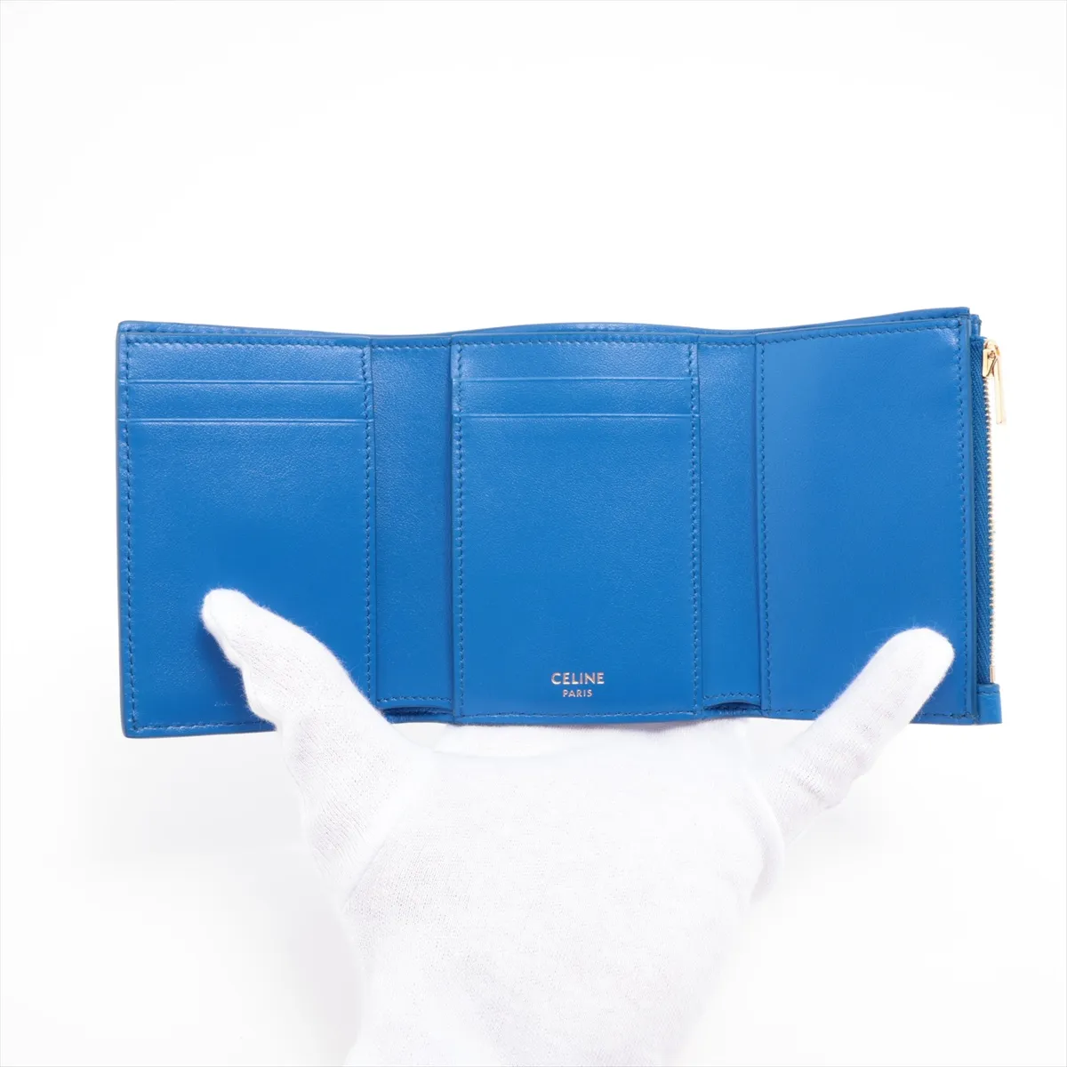 Triomphe Fine Strap Wallet Leather Compact Wallet Blue — view 4