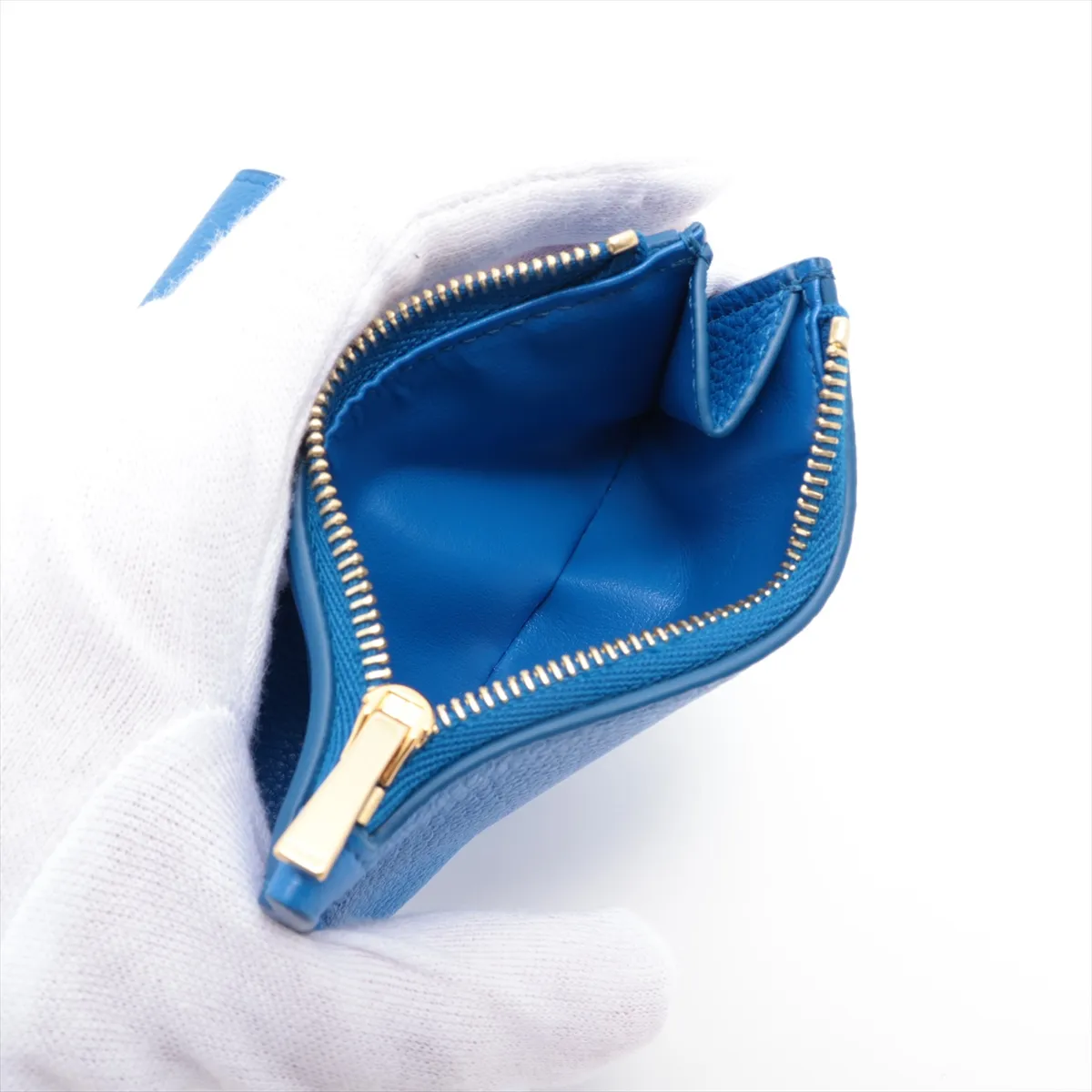 Triomphe Fine Strap Wallet Leather Compact Wallet Blue — view 6
