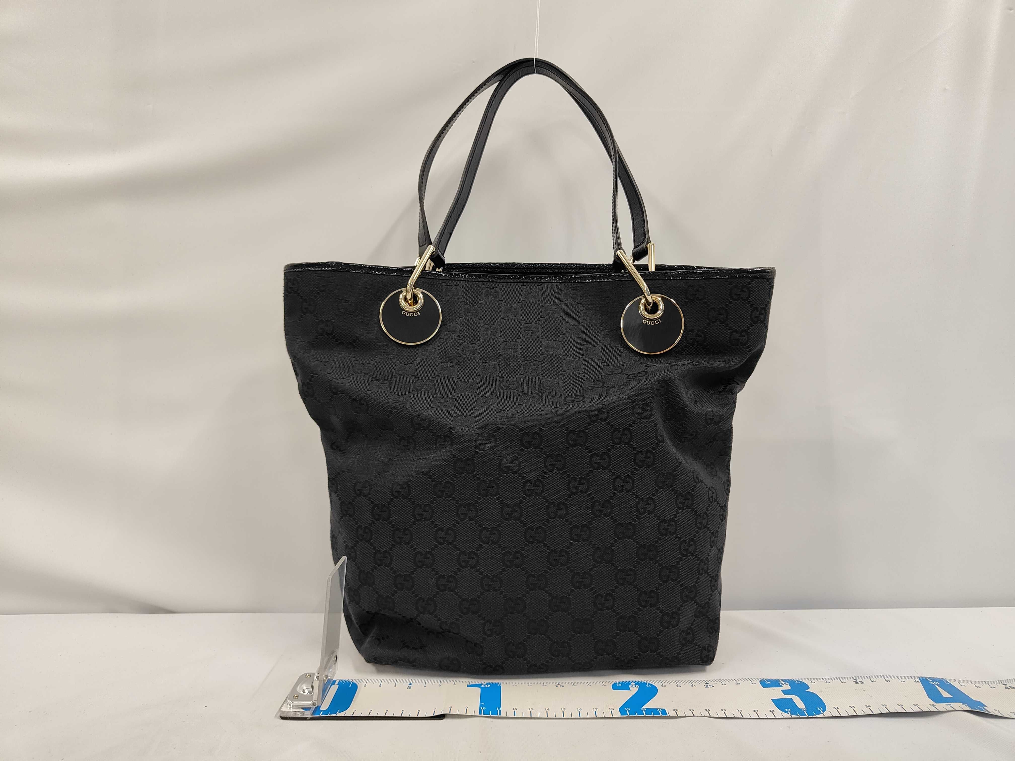 120836 Canvas x Leather GG Canvas Tote Bag Black Gold Hardware with Dust Bag — view 2