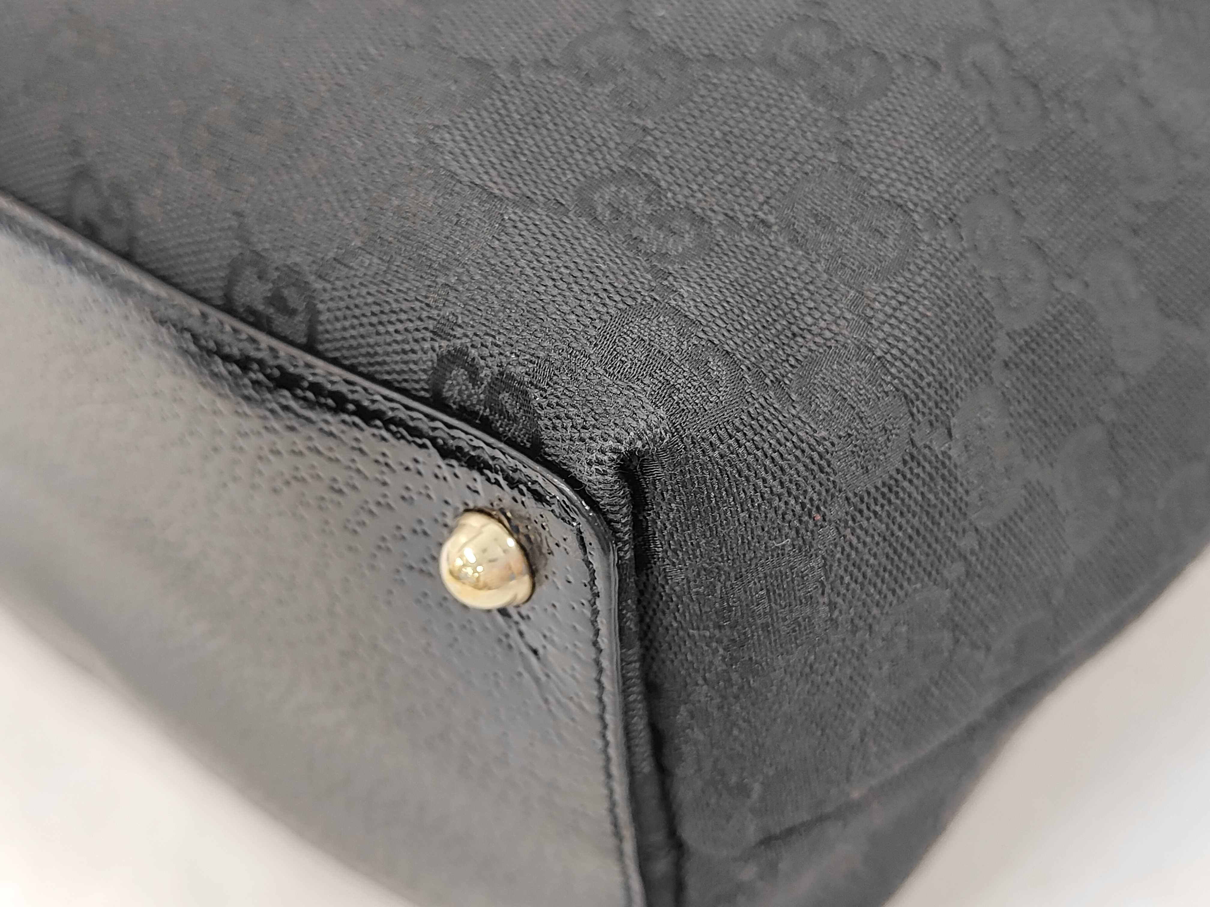 120836 Canvas x Leather GG Canvas Tote Bag Black Gold Hardware with Dust Bag — view 4