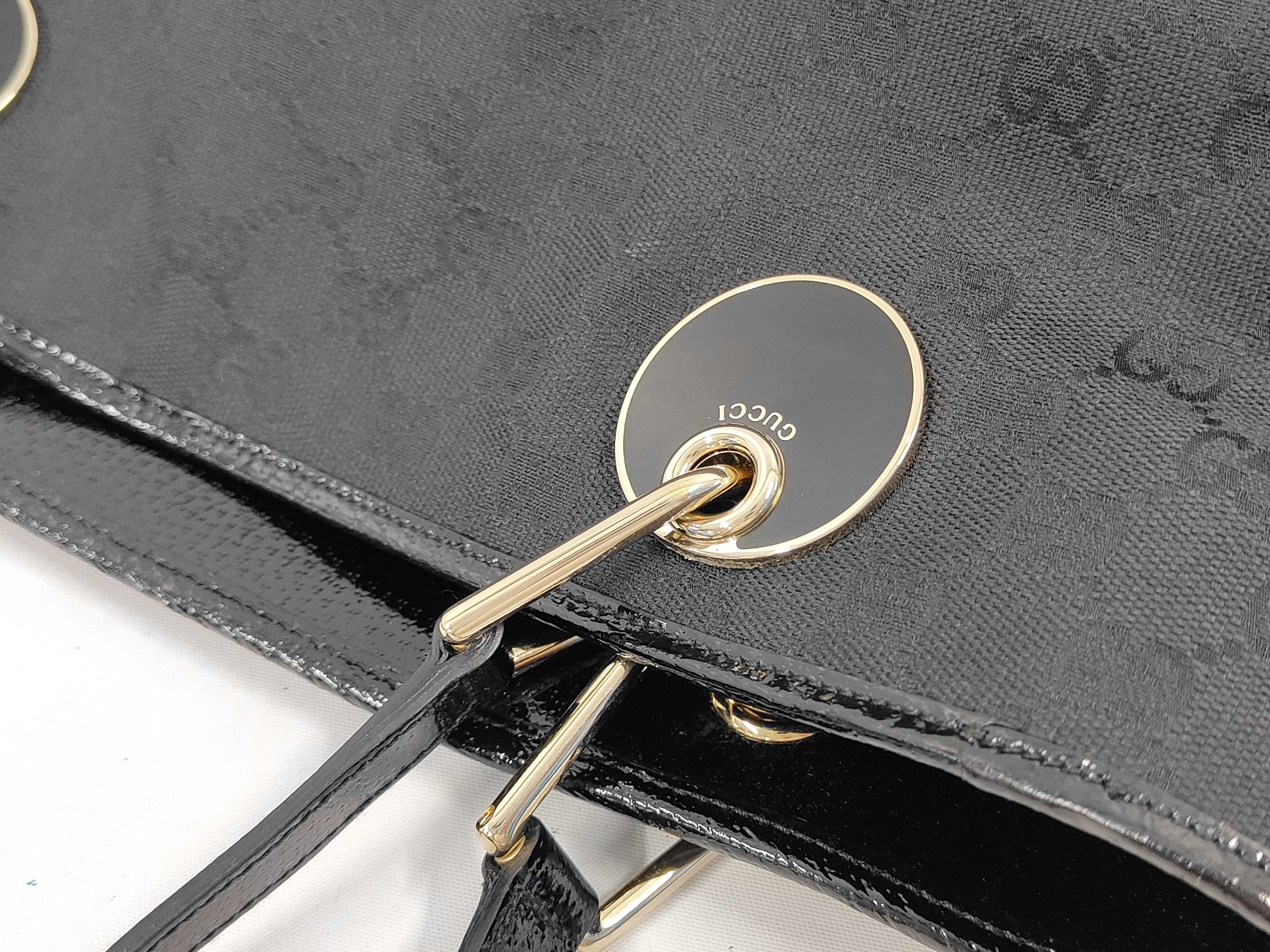 120836 Canvas x Leather GG Canvas Tote Bag Black Gold Hardware with Dust Bag — view 6