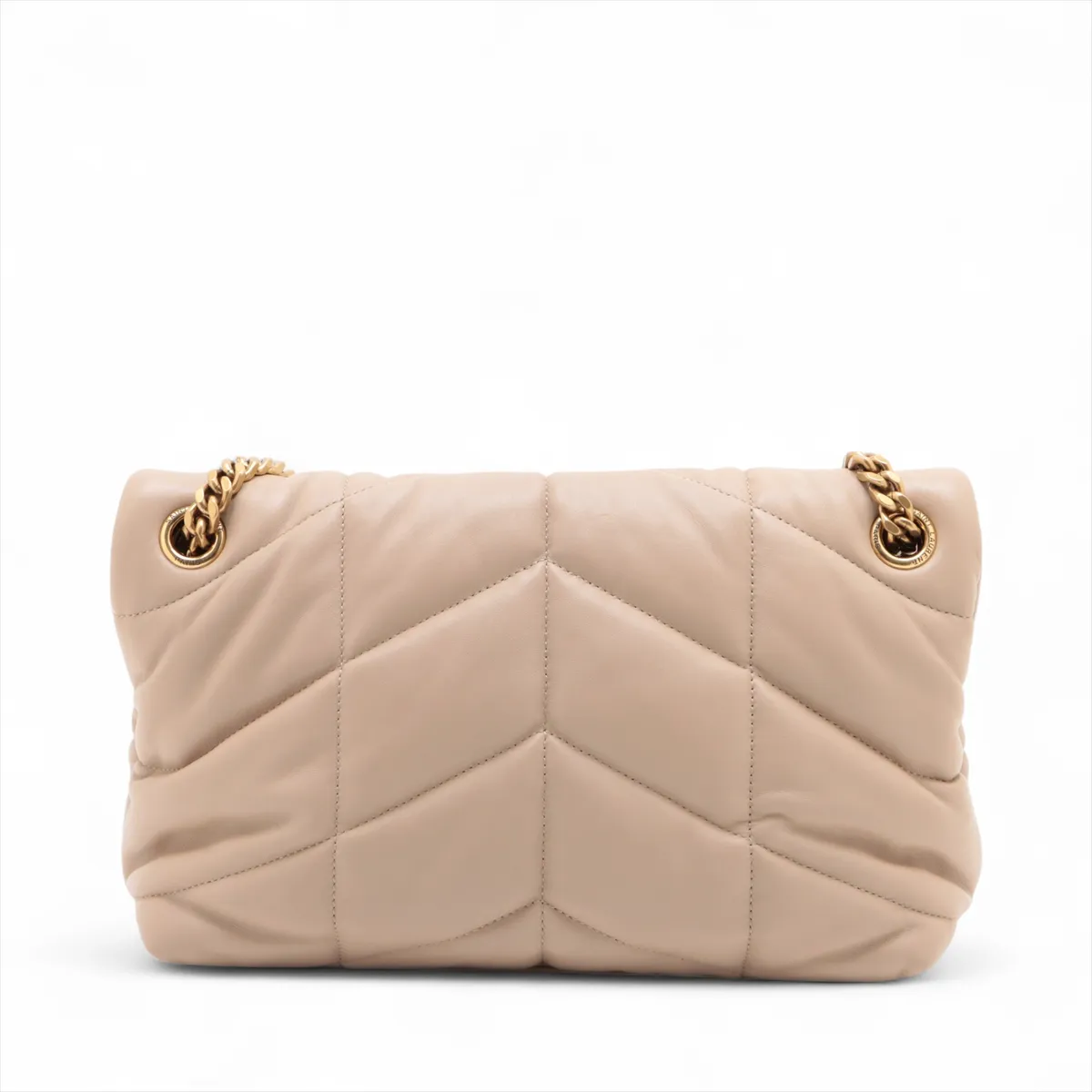 Lulu Puffer Leather Chain Shoulder Bag, Beige, 577476 — view 2