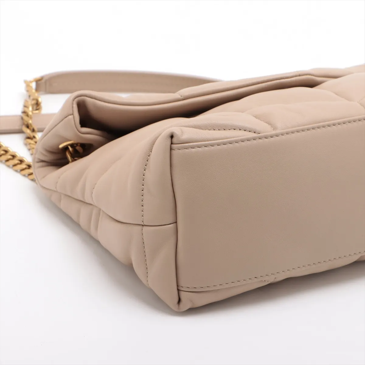 Lulu Puffer Leather Chain Shoulder Bag, Beige, 577476 — view 4