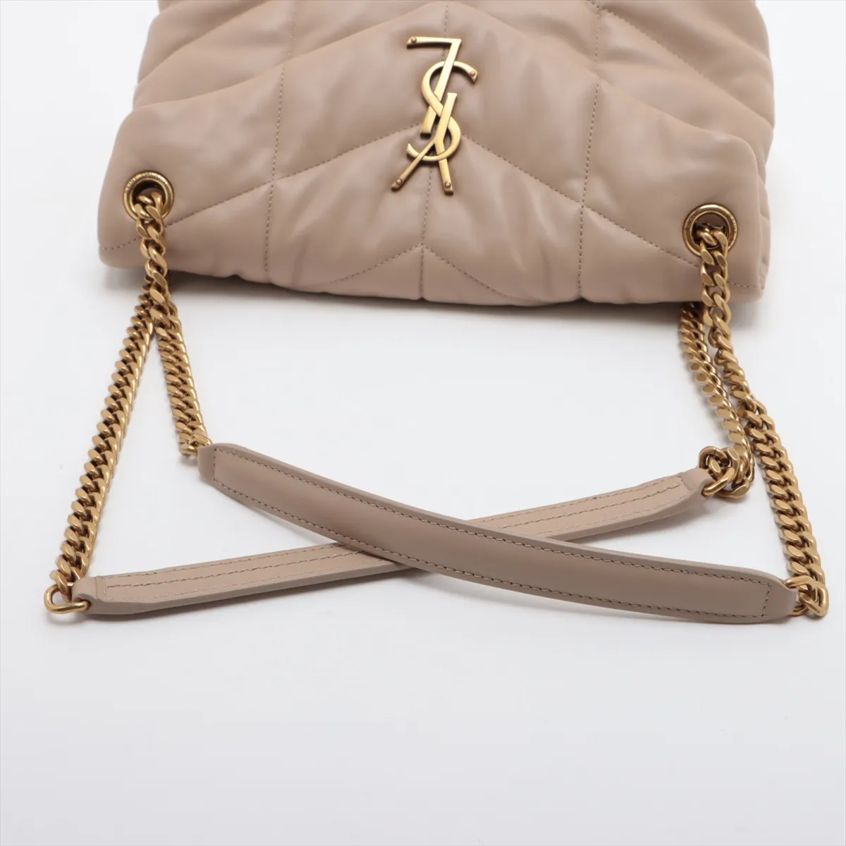 Lulu Puffer Leather Chain Shoulder Bag, Beige, 577476 — view 5