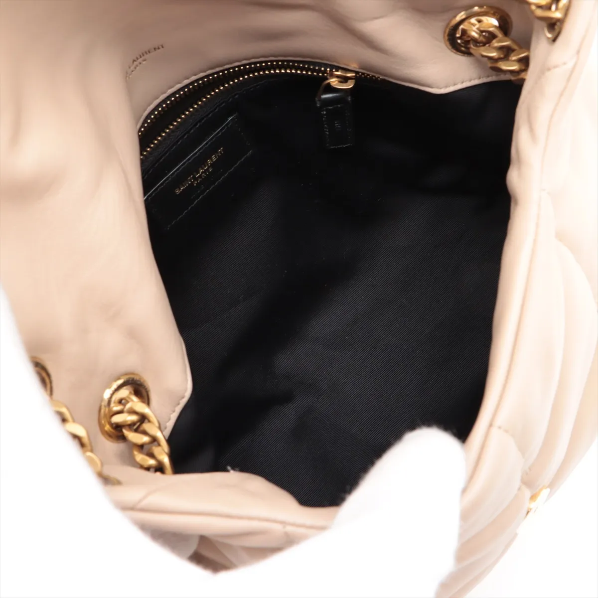 Lulu Puffer Leather Chain Shoulder Bag, Beige, 577476 — view 7
